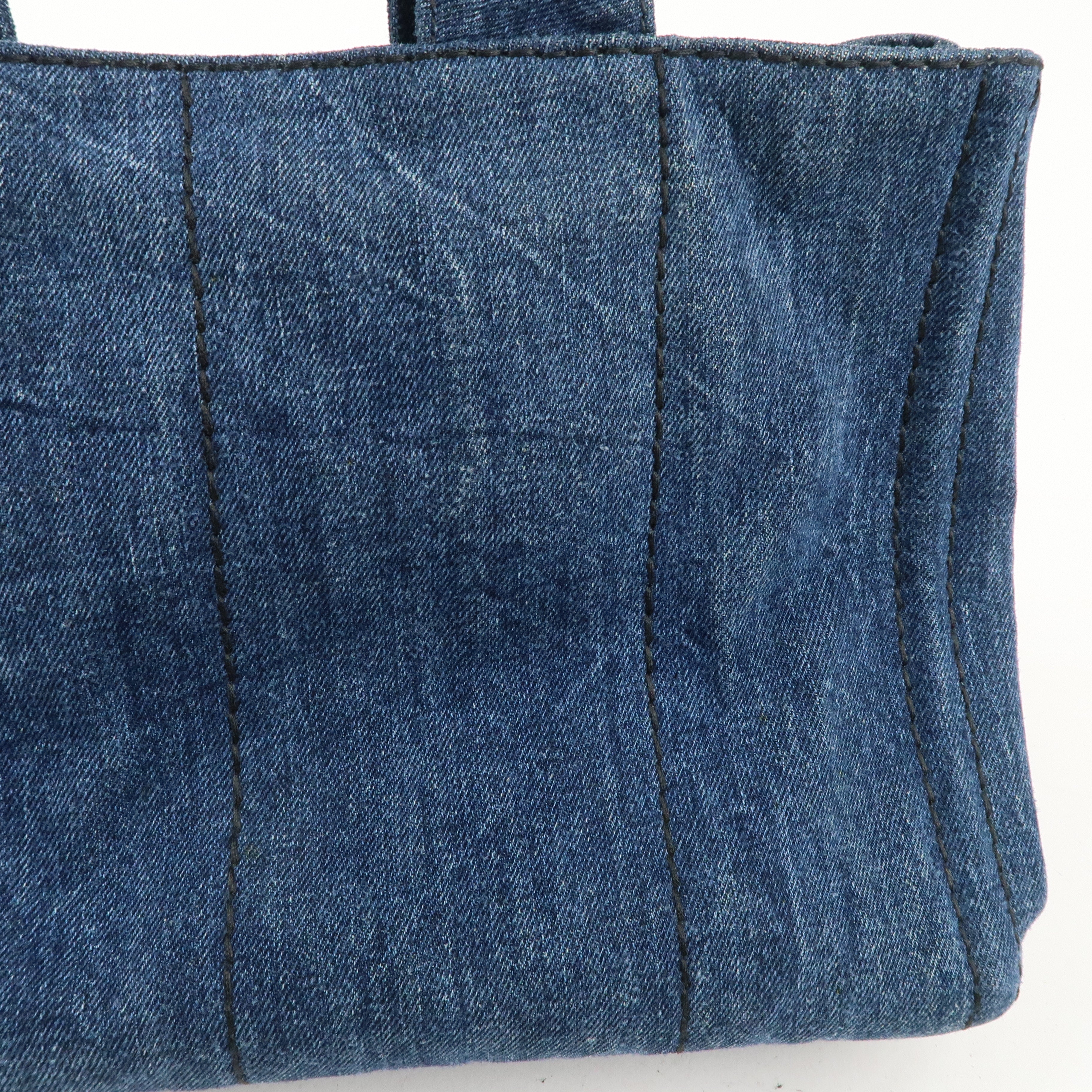 PRADA Logo Canapa Denim Hand Bag Tote Bag Denim Blue