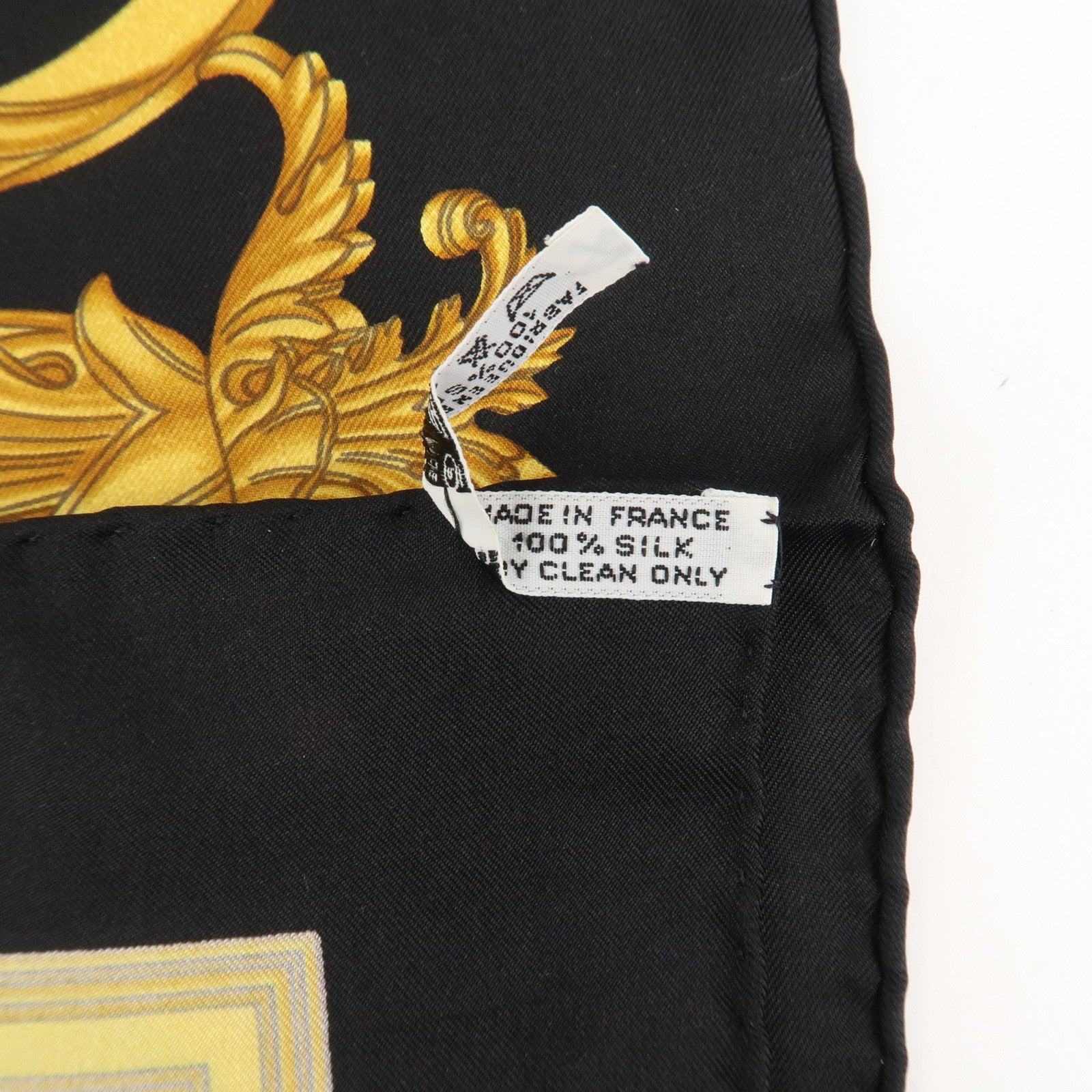 HERMES Silk 100% Carre 90 Scarf LES TUILERIES Black Gold Used