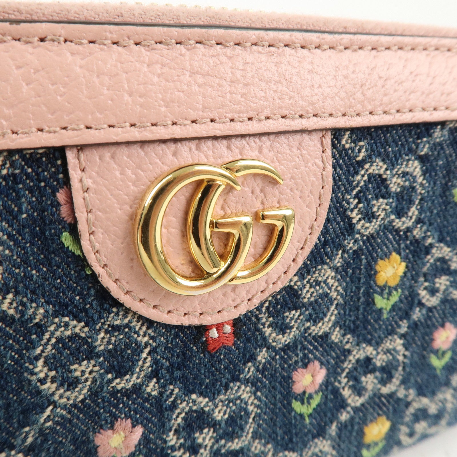 GUCCI Ophidia GG Denim Leather Round Zipper Wallet 523154 Used