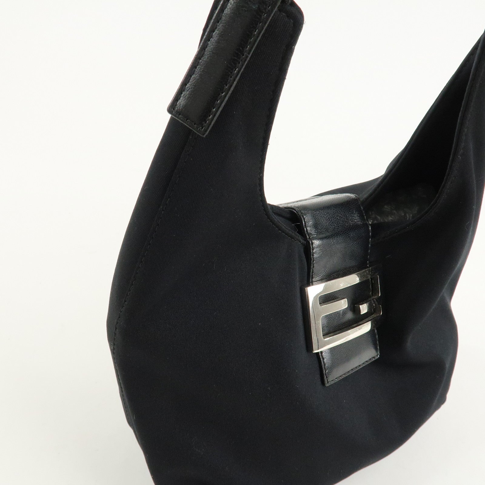 FENDI Cotton Leather Shoulder Bag Black 26686