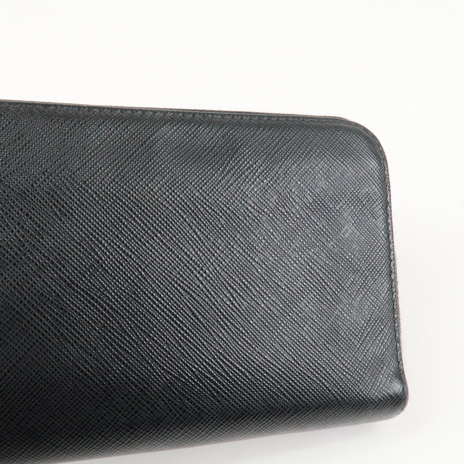 PRADA Saffiano Leather Round Zipper Long Wallet Black 1M0506 Used