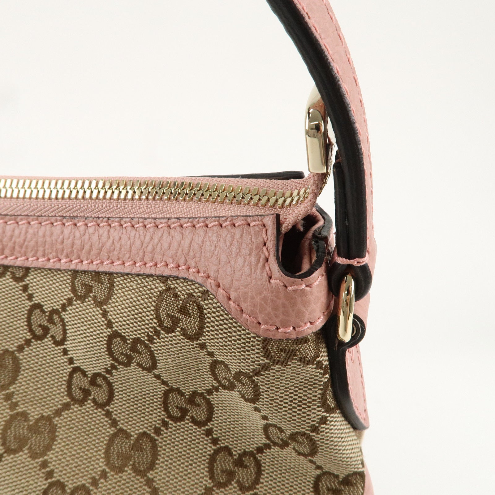 GUCCI GG Canvas Leather One Shoulder Bag Pink Beige 449244