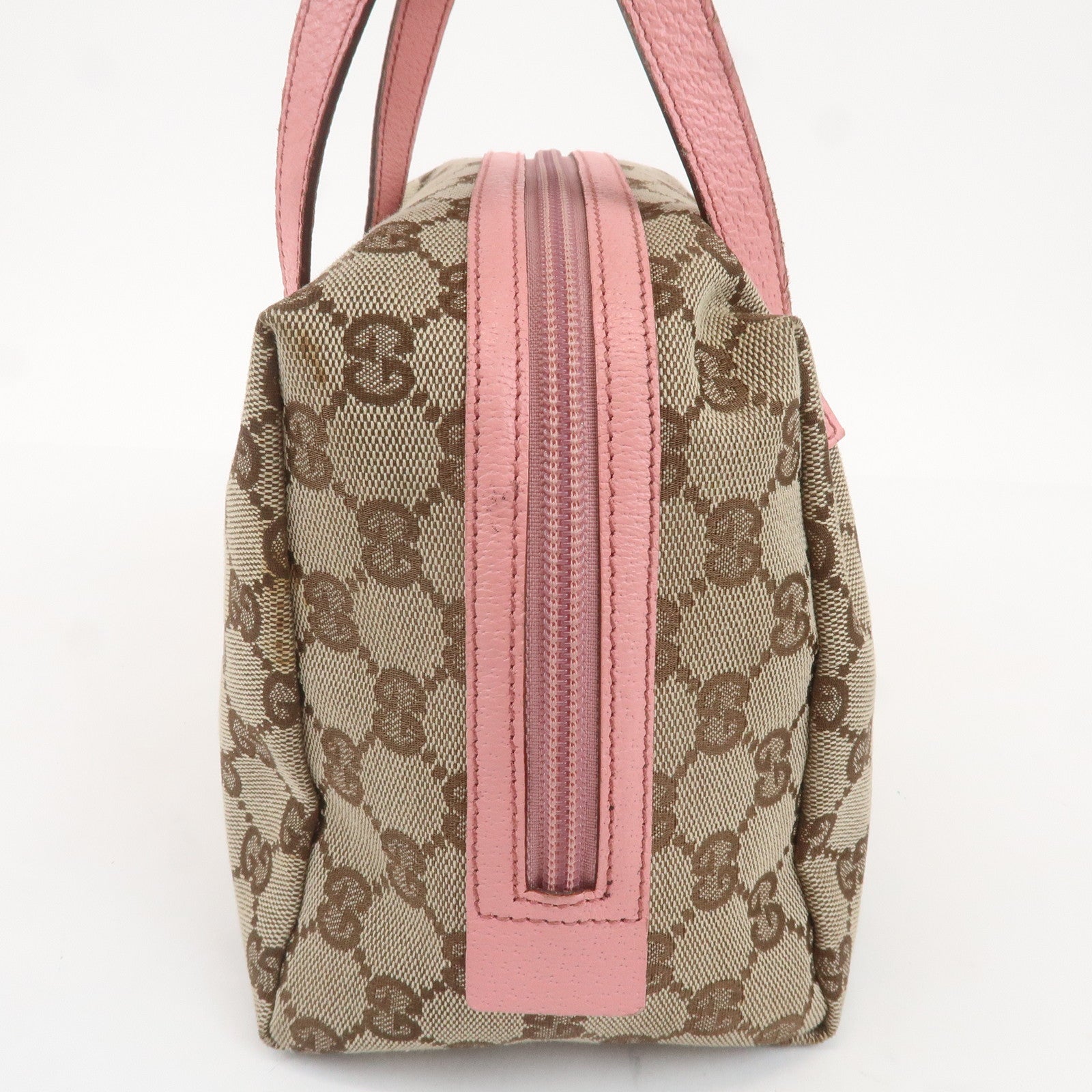 GUCCI GG Monogram Canvas Leather Hand Bag Beige Pink 12542