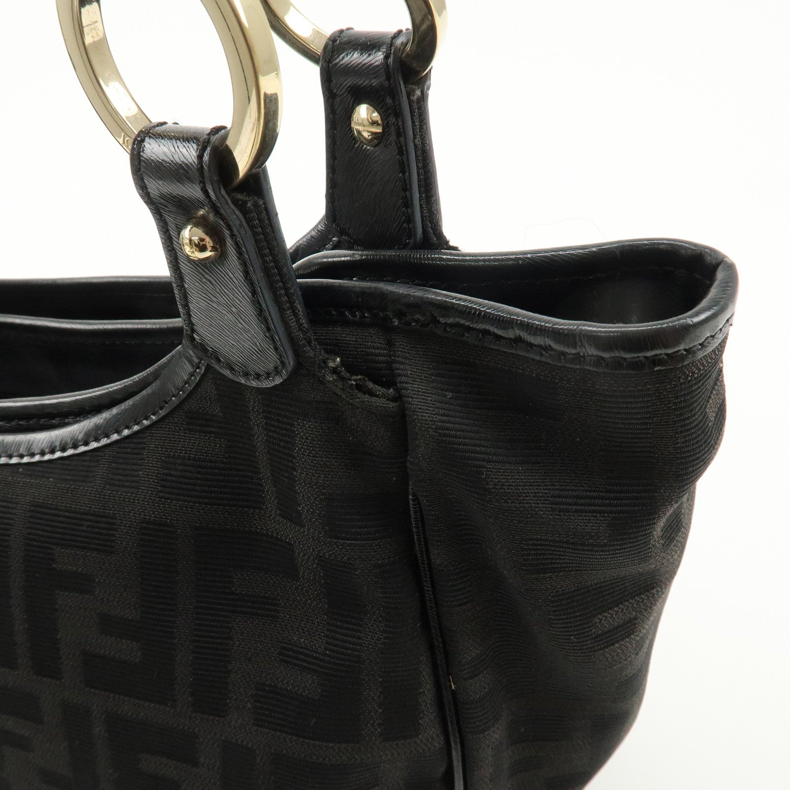 FENDI Zucca Canvas Leather Tote Bag Hand Bag Black 8BH156