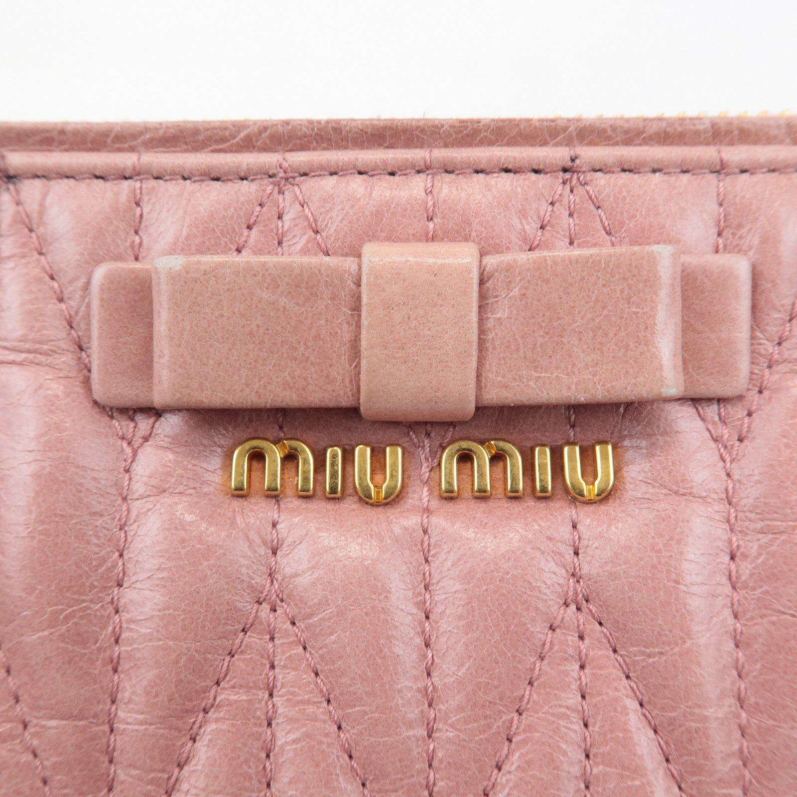 MIU MIU Leather Ribbon Gathered Shoulder Bag Pink RR1937