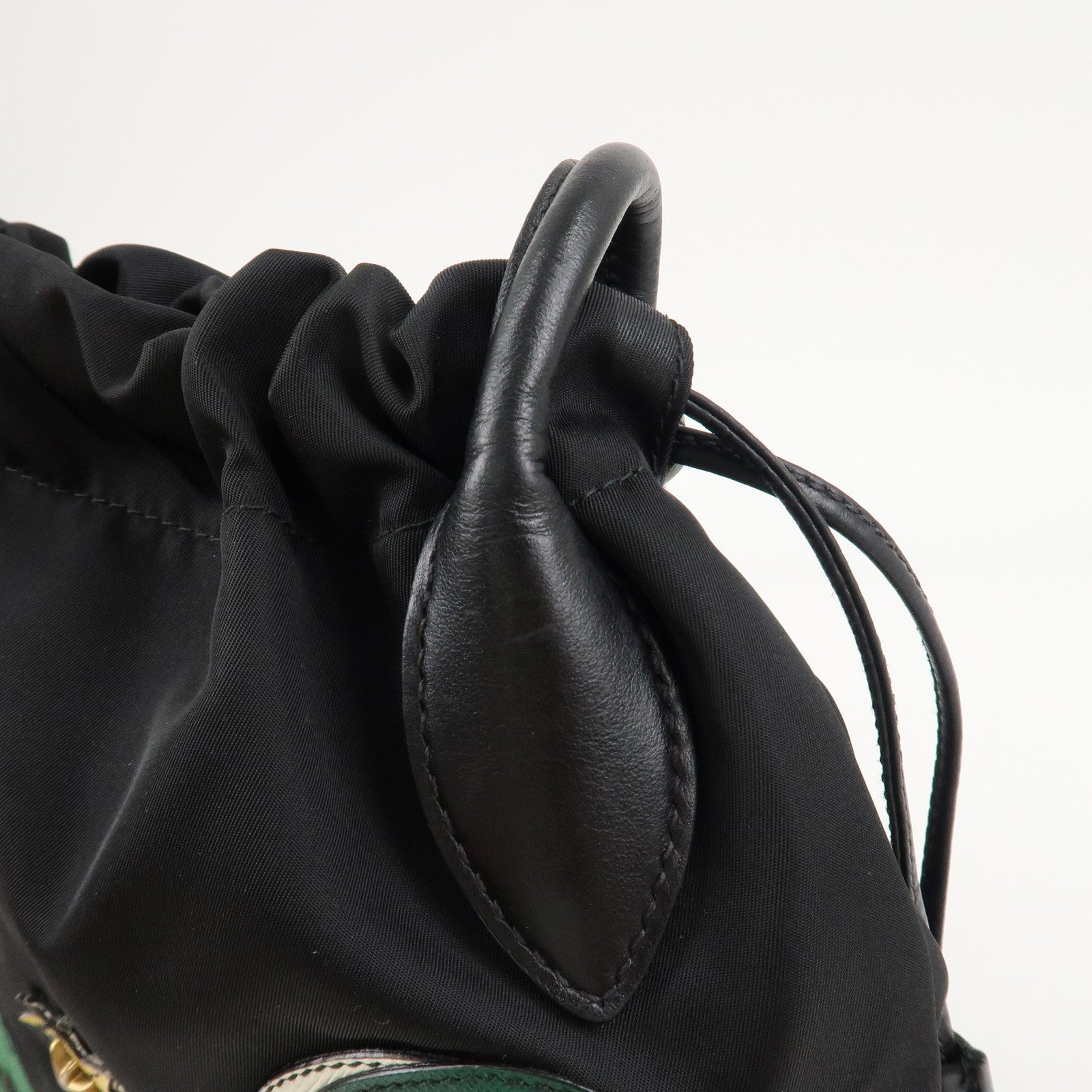 PRADA Logo Nylon Leathr Mermaid Motif Shoulder Bag Black Green