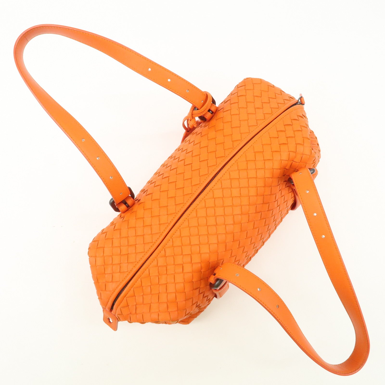 BOTTEGA VENETA Intrecciato Leather Boston Bag Hand Bag Orange