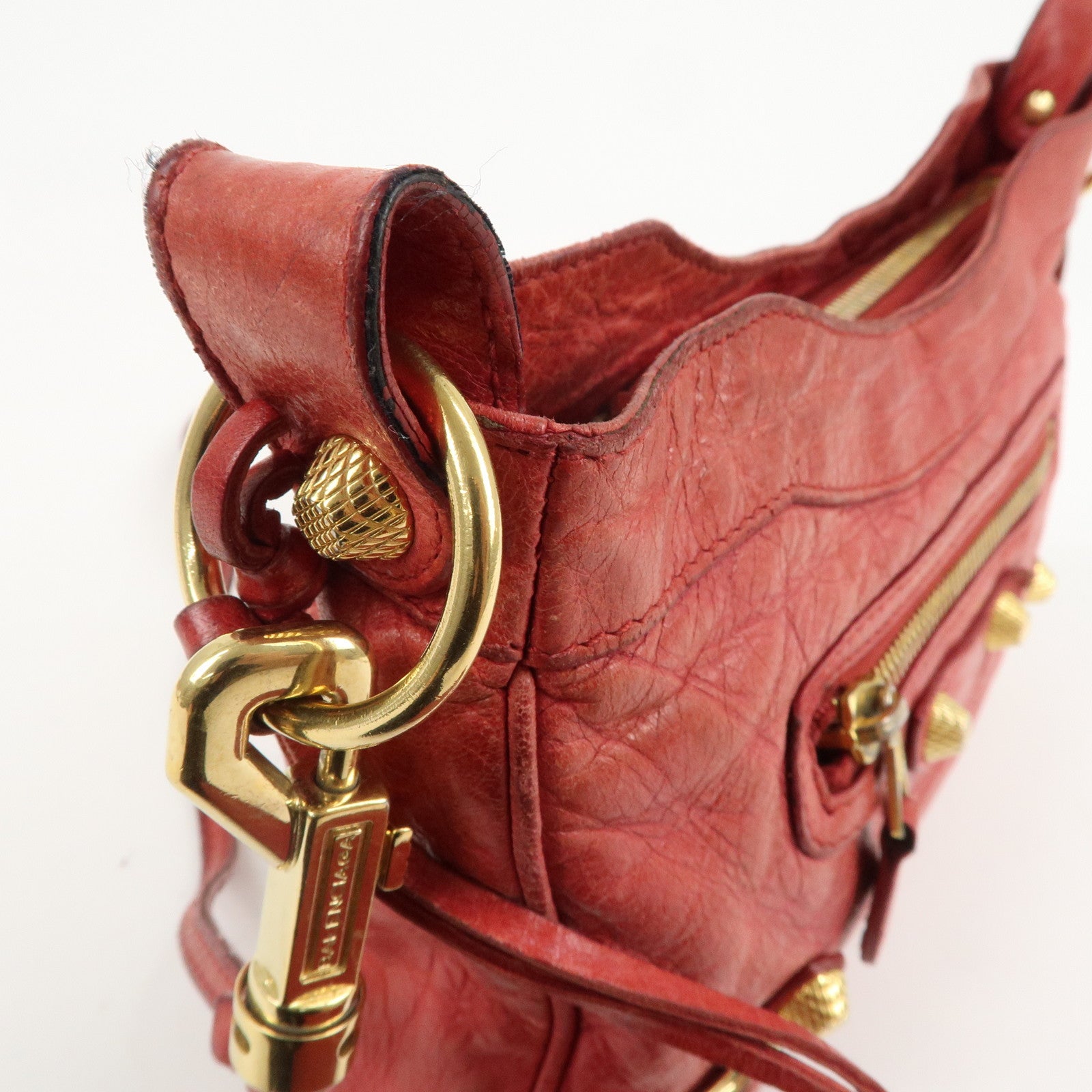 BALENCIAGA The Giant Hip Leather Shoulder Bag Red 237203