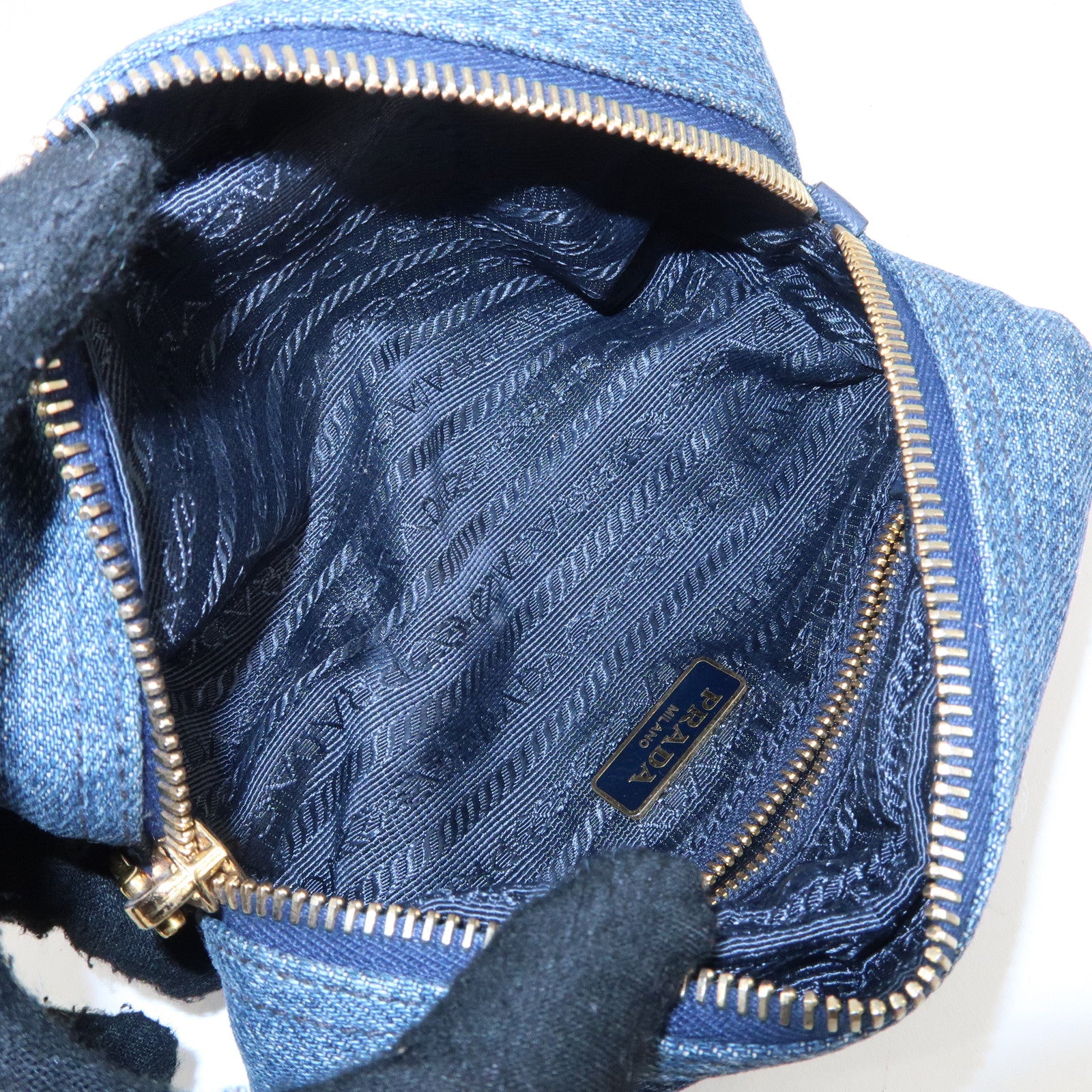 PRADA Logo Denim Cosmetic Pouch Blue