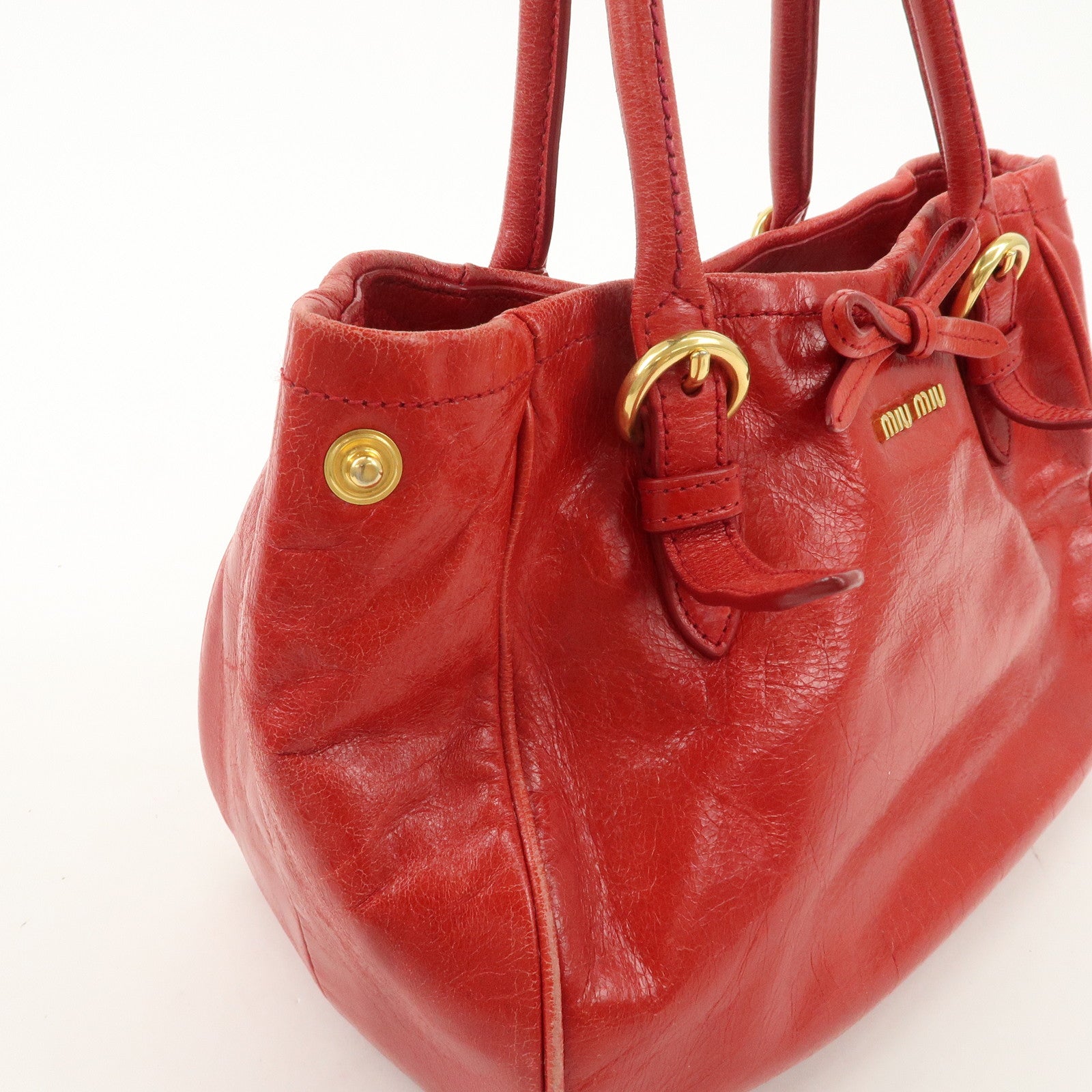 MIU MIU Leather 2WAY Bag Hand Bag Shoulder Bag Gold HDW Red Used