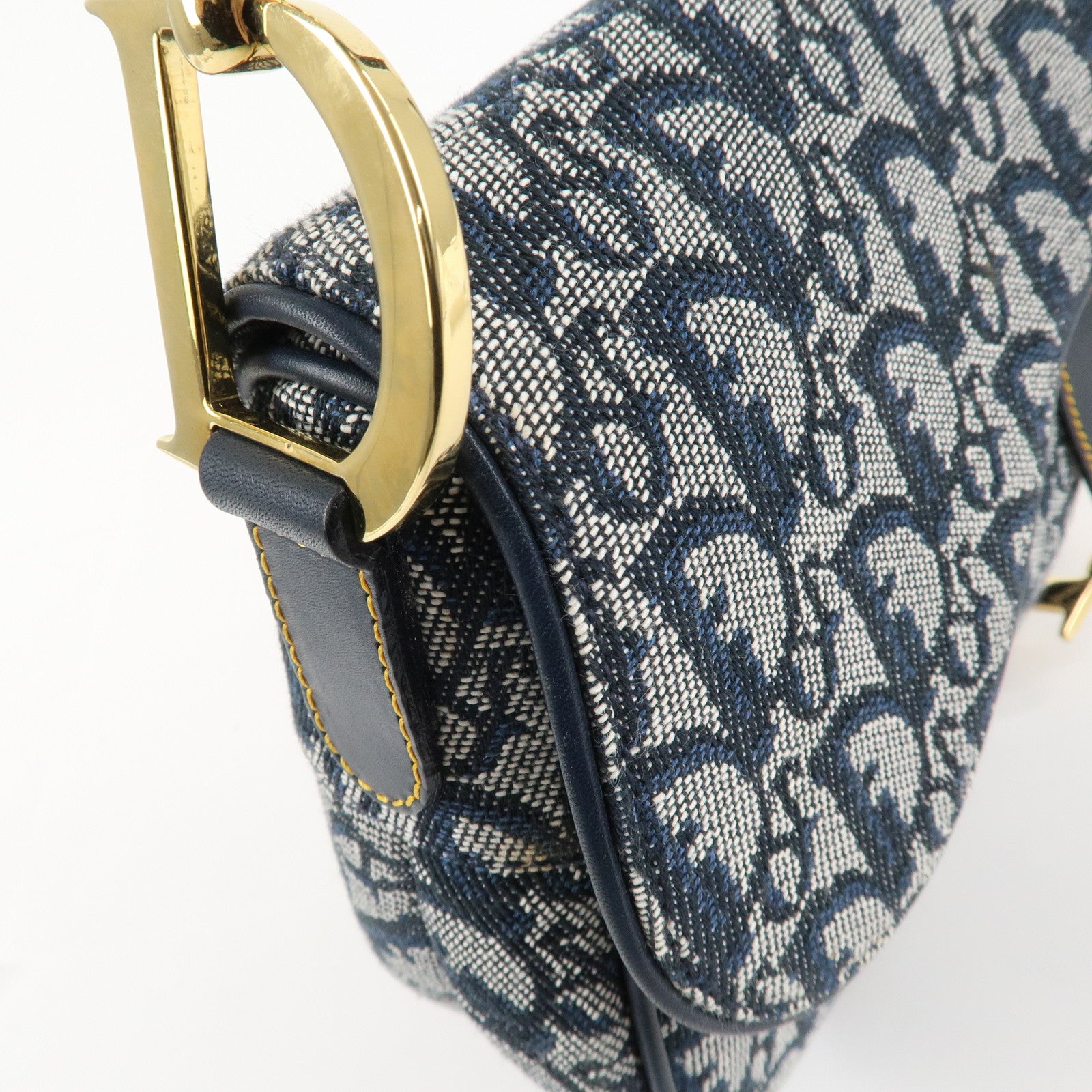 Christian Dior Trotter Jacquard Leather Saddle Shoulder Bag Navy