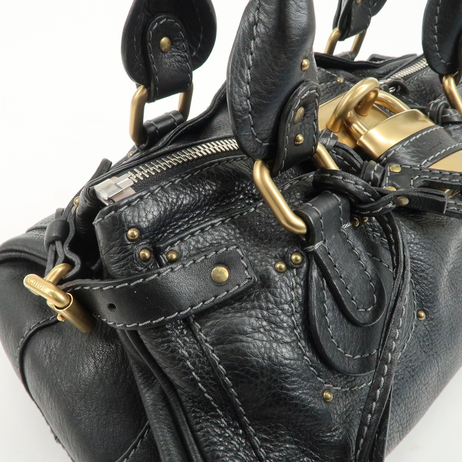 Chloe Paddington Leather Hand Bag Black Gold Hardware