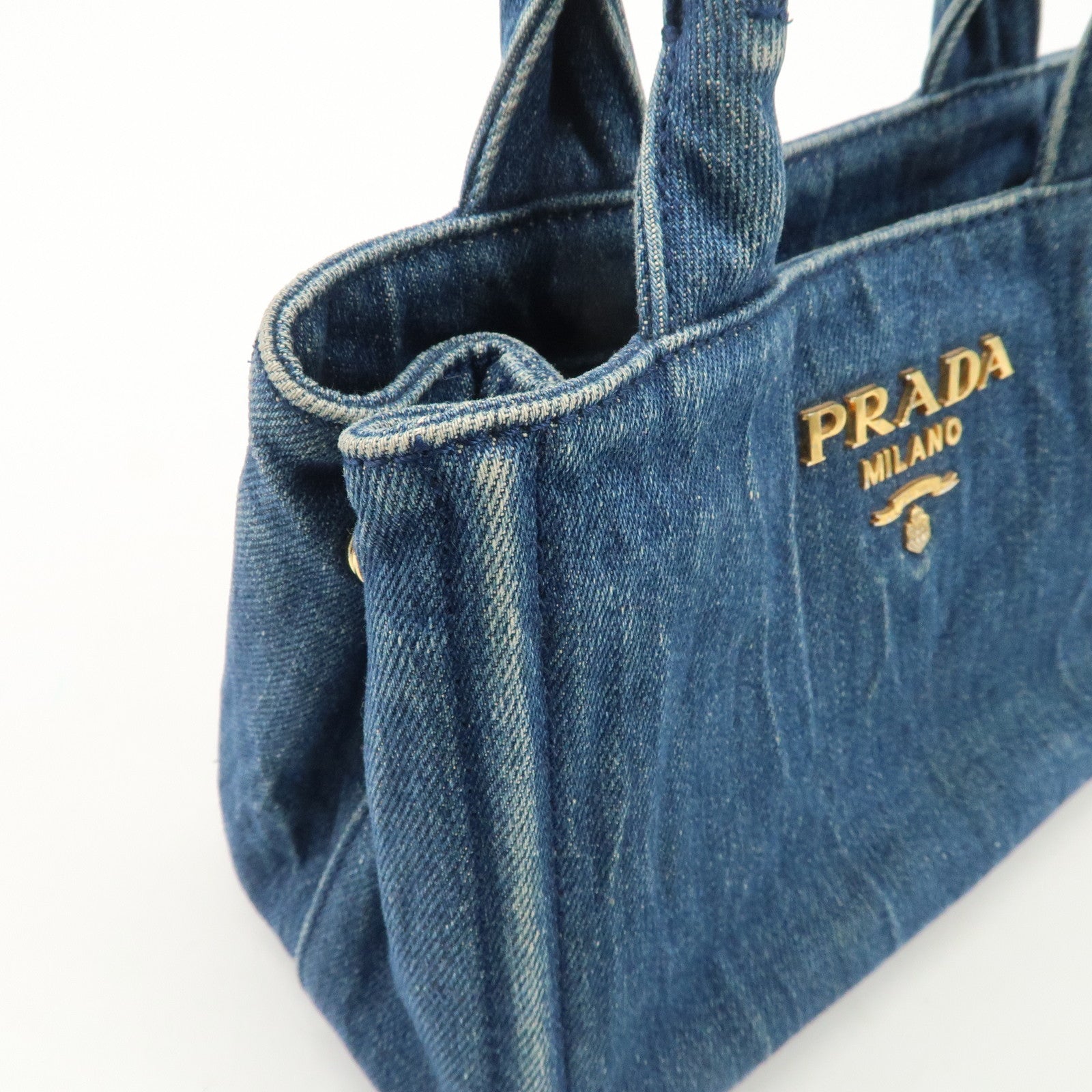 PRADA Nano Canapa Mini Denim Hand Bag Tote Bag Blue Used