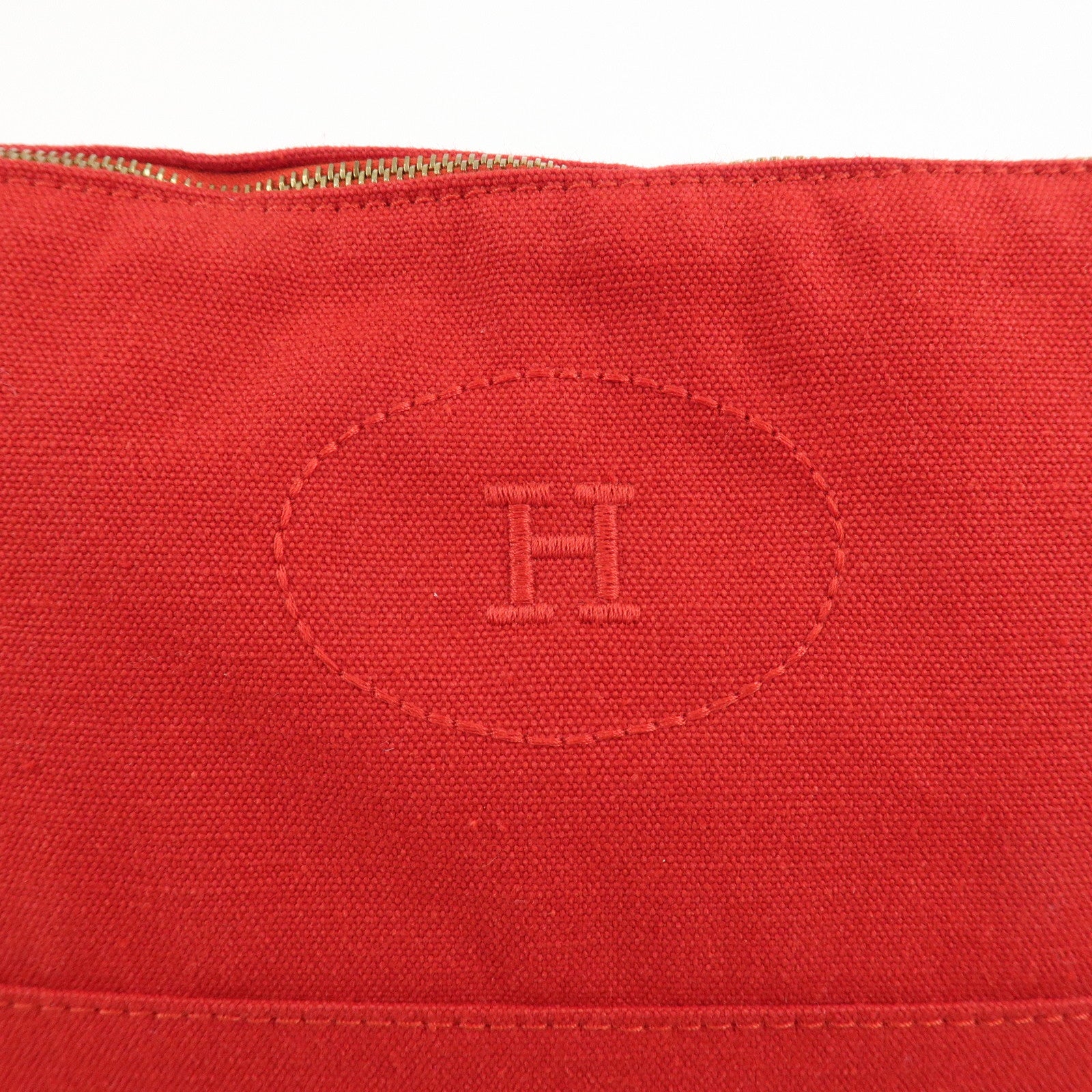 HERMES Canvas Leather Bolide Pouch GM Cosmetic Pouch Red Used