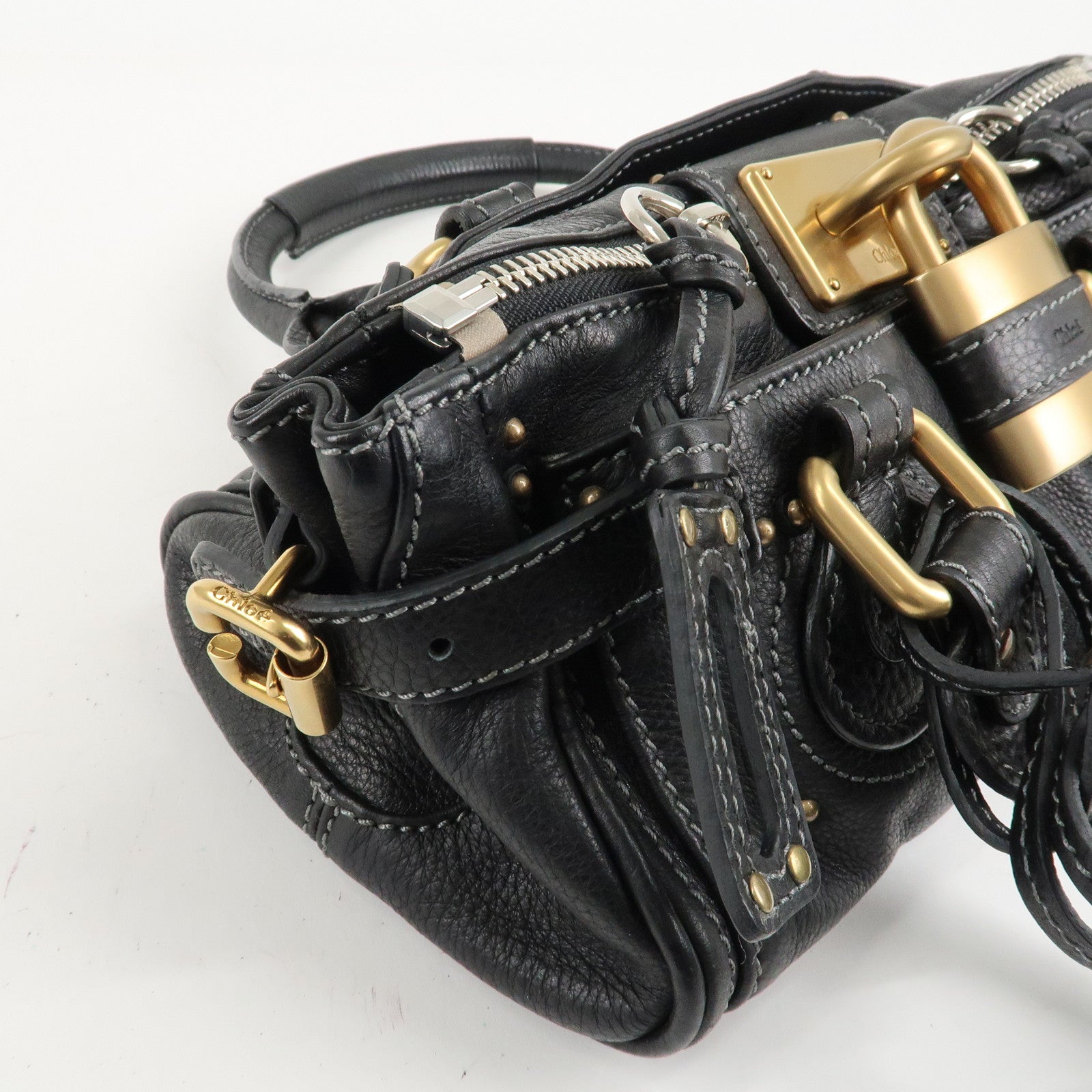 Chloe Paddington Leather Shoulder Bag Hand Bag Black Gold HDW Used