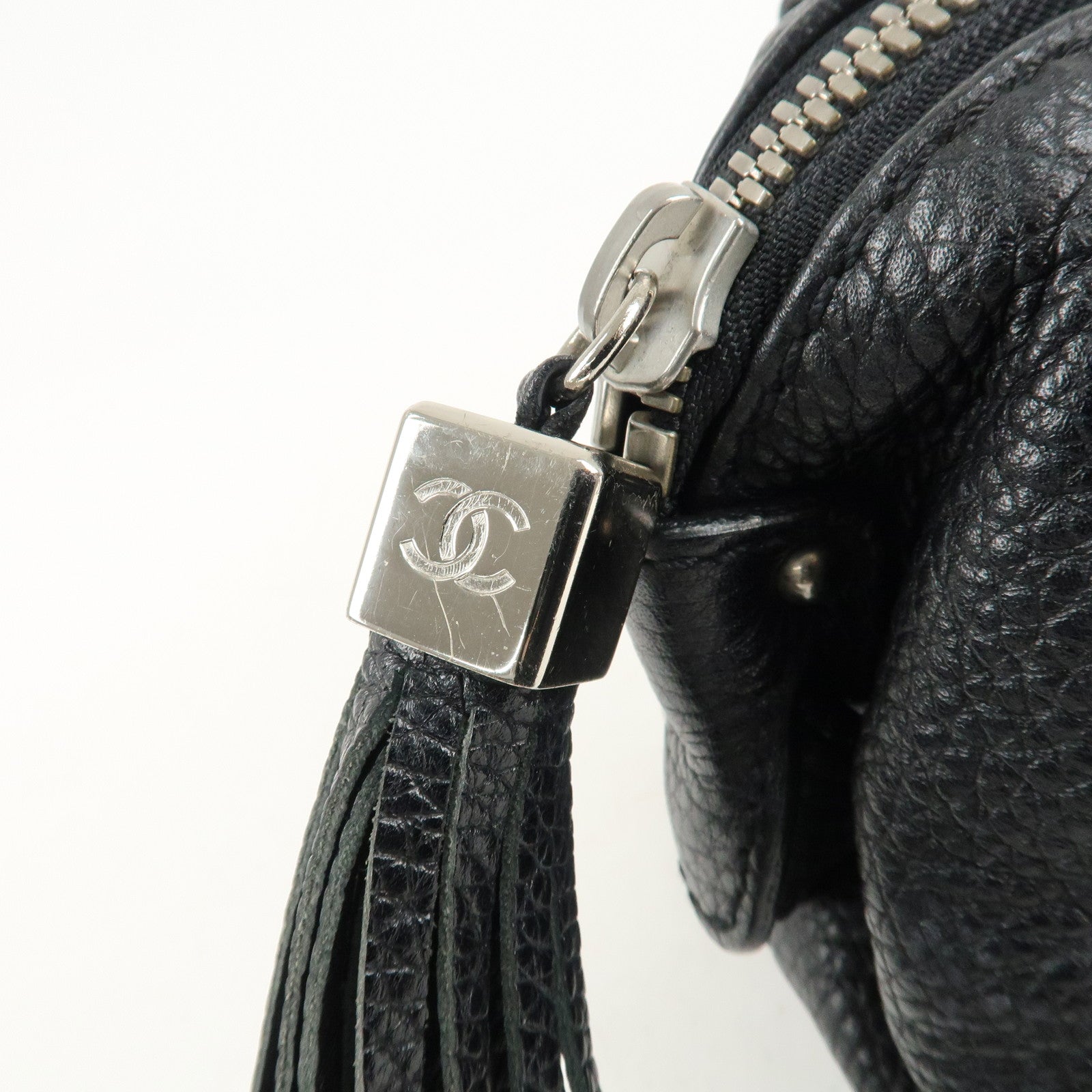 CHANEL Leather Mini Boston Bag Hand Bag Black A23050 Used