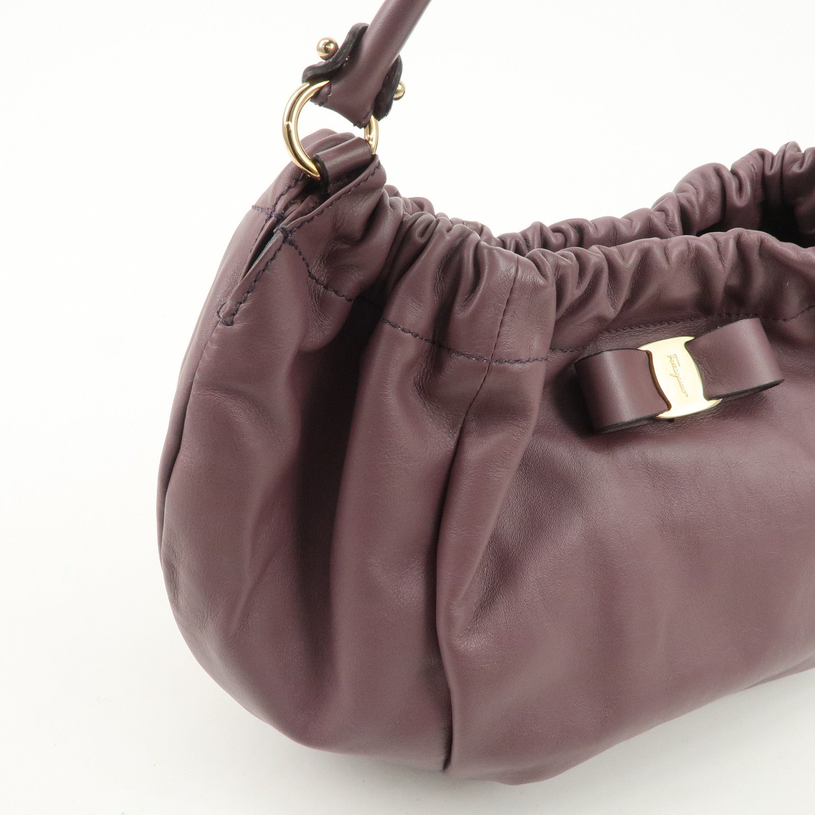 Ferragamo Vara Ribbon Leather Hand Bag Purple AB-21 C786 Used