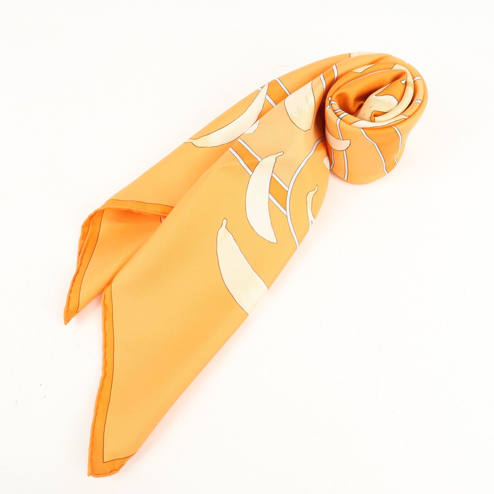 HERMES Carre 90 Silk 100% Scarf Au Gre Du Ven Orange Used