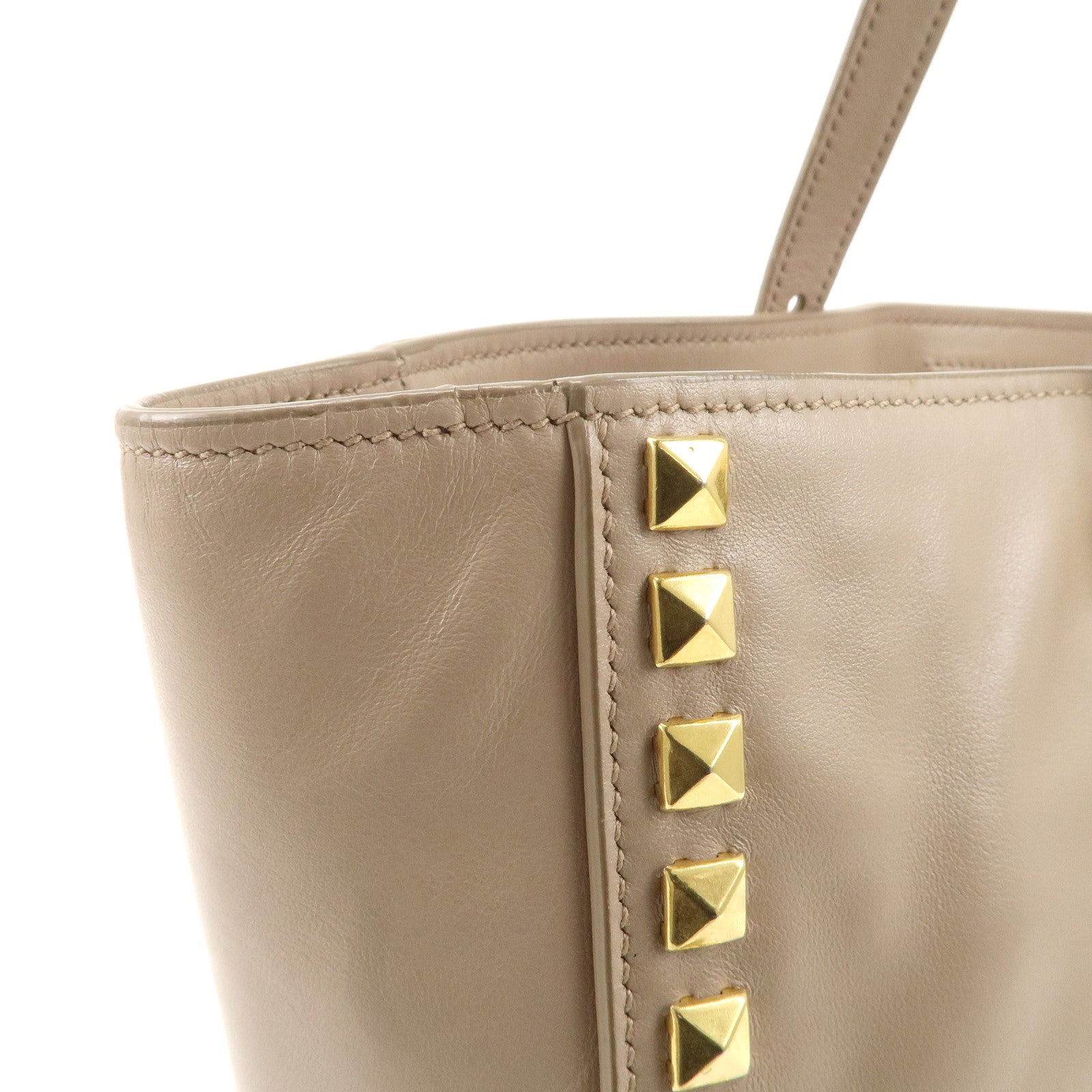 MIU MIU Leather Studs Tote Bag Hand Bag Beige RR1906 Used