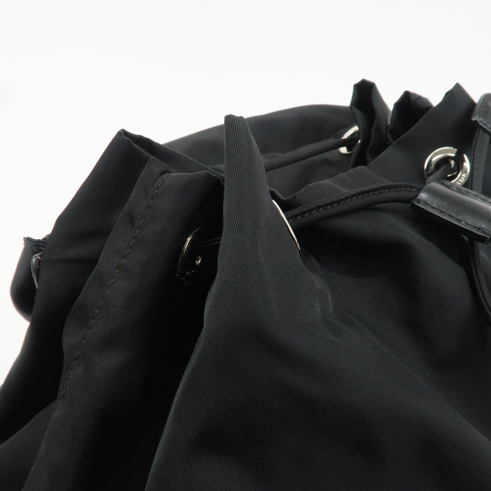 PRADA Logo Nylon Leather Backpack Ruck Sack NERO Black BZ2811