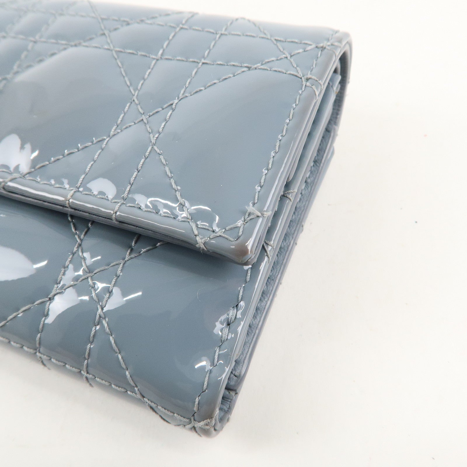 Christian Dior Cannage Patent Leather Lotus Wallet Cloud Blue