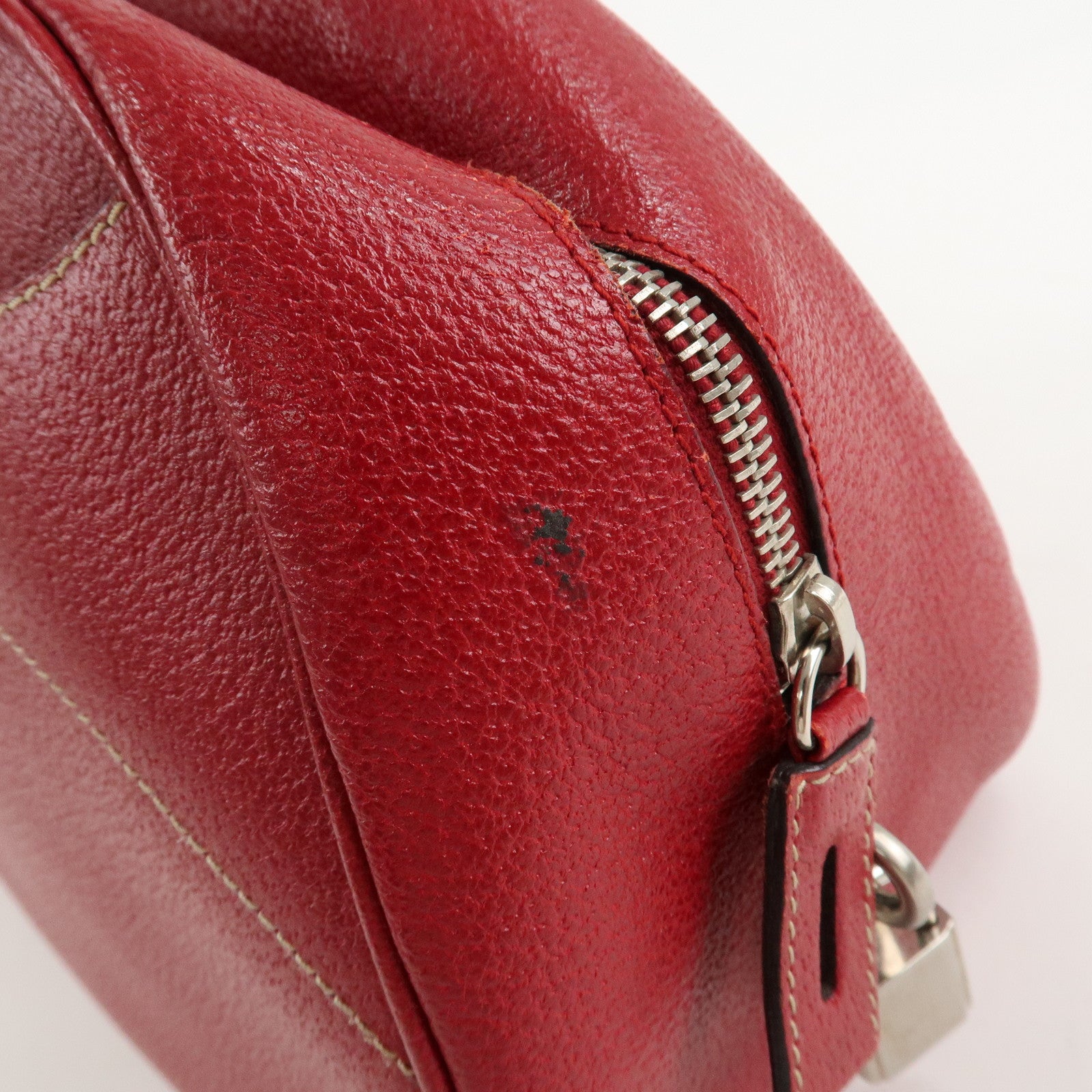 PRADA Leather Shoulder Bag Hand Bag Red B10748 F/S Used