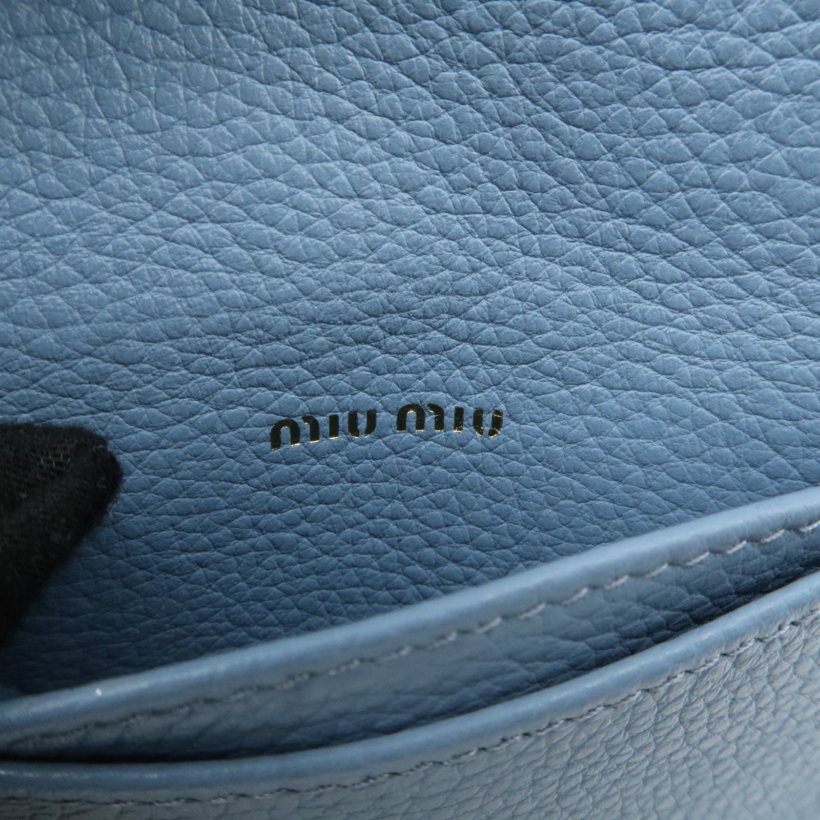 MIU MIU Vitello Dino Leather Card Case Light Blue 5MF031