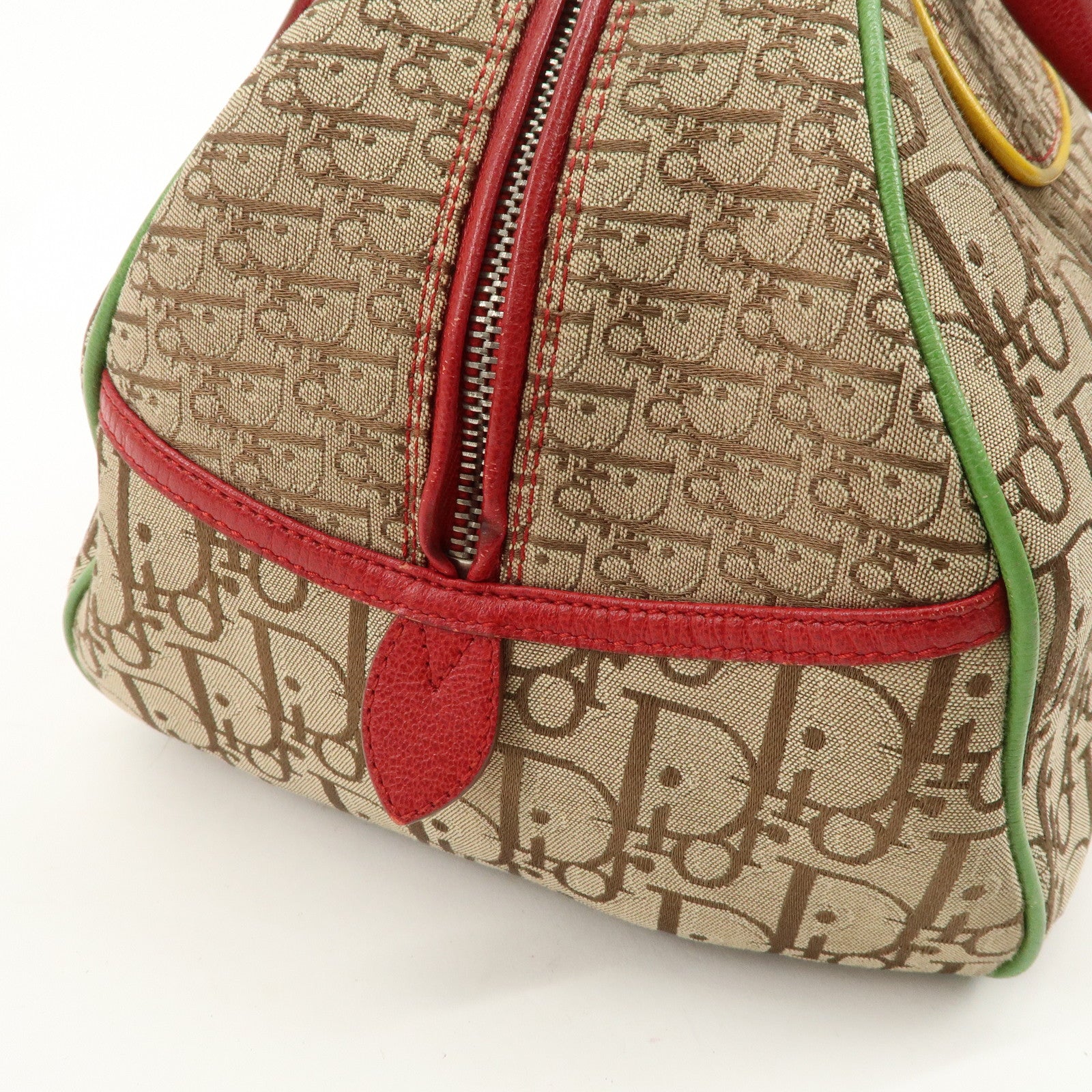 Christian Dior Trotter Rasta Canvas Leather Hand Bag Beige