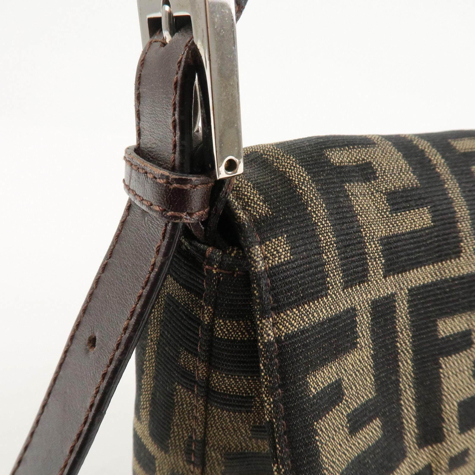 FENDI Mamma Bagguette Zucca Canvas Leather Shoulder Bag 26424 Used