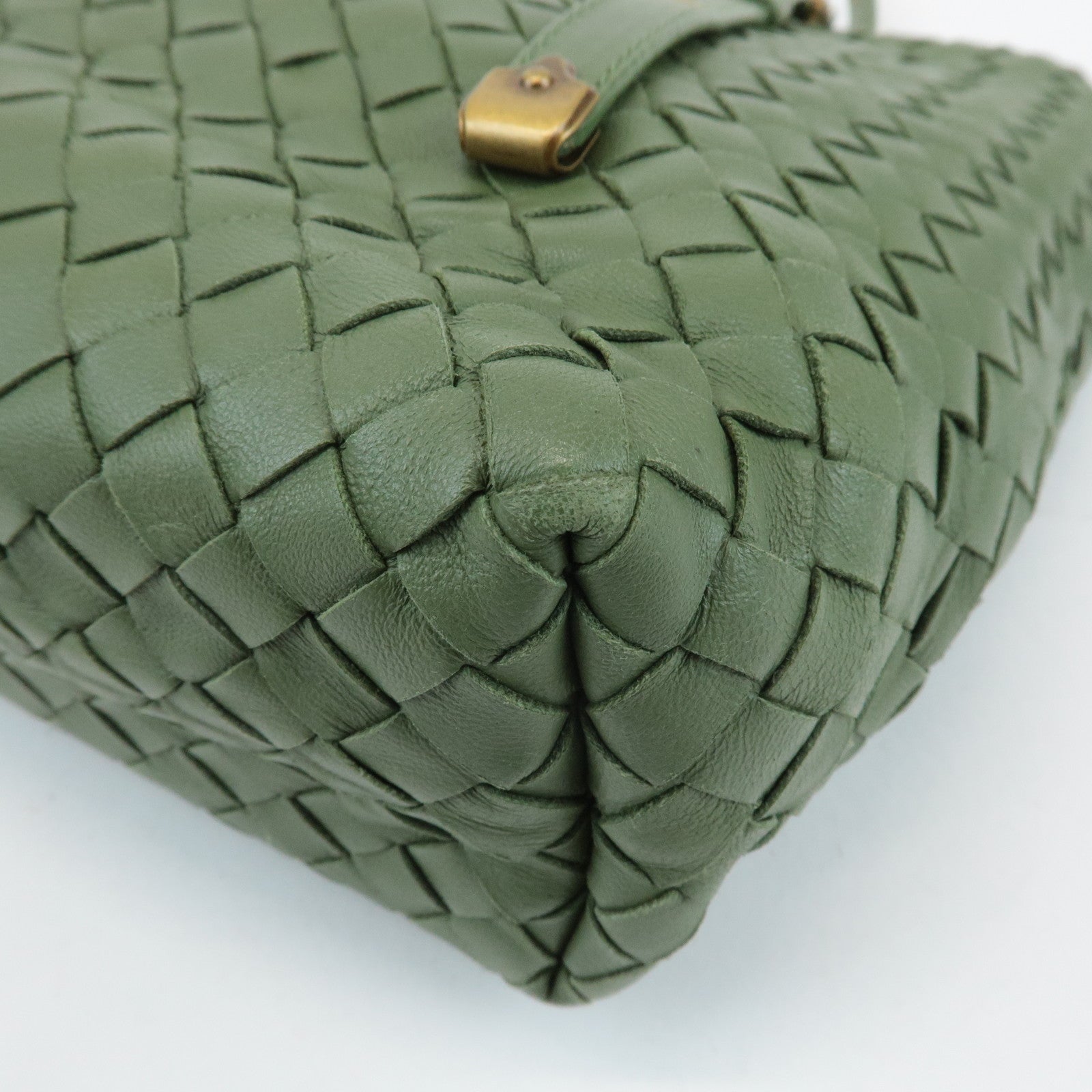 BOTTEGA VENETA Intrecciato Leather Tote Shoulder Bag Green 162937