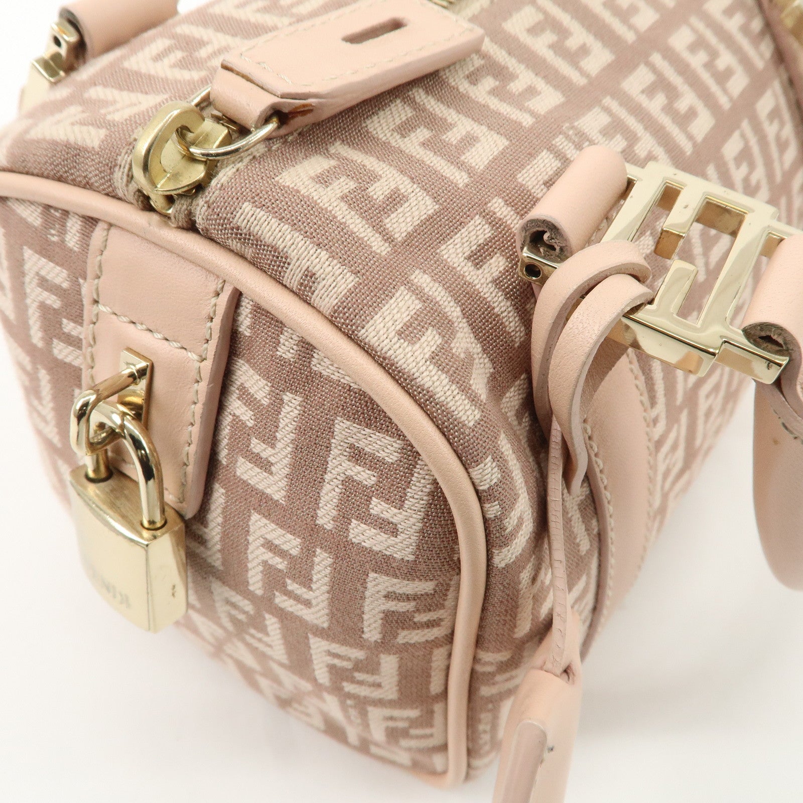 FENDI Zucchino Canvas Leather Mini Boston Bag Pink 8BL071