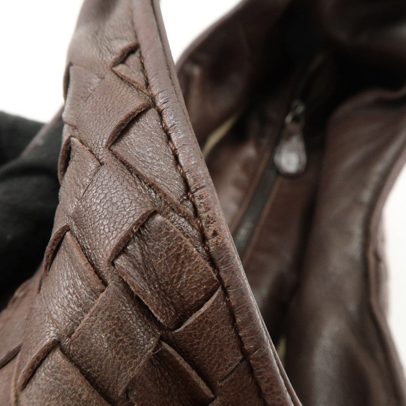 BOTTEGA VENETA Intrecciato Leather Shoulder Bag Dark Brown