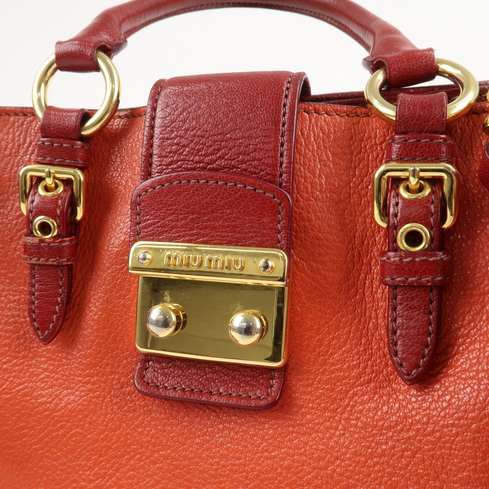 MIU MIU Leather MADRAS BICOLORE 2WAY Bag Hand Bag Orange