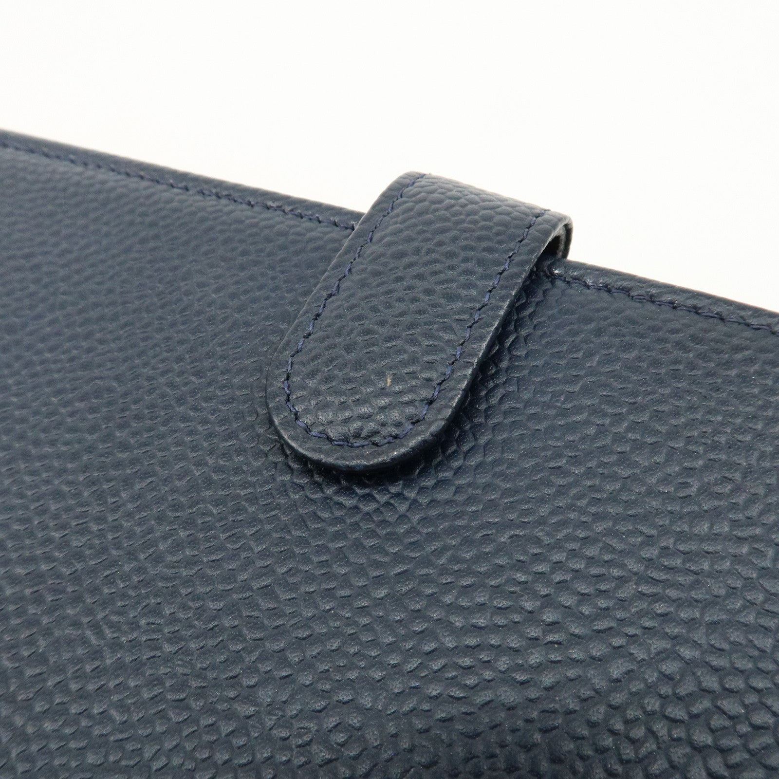 CHANEL Coco Mark Caviar Skin Double Hook Wallet Navy A48649 Used