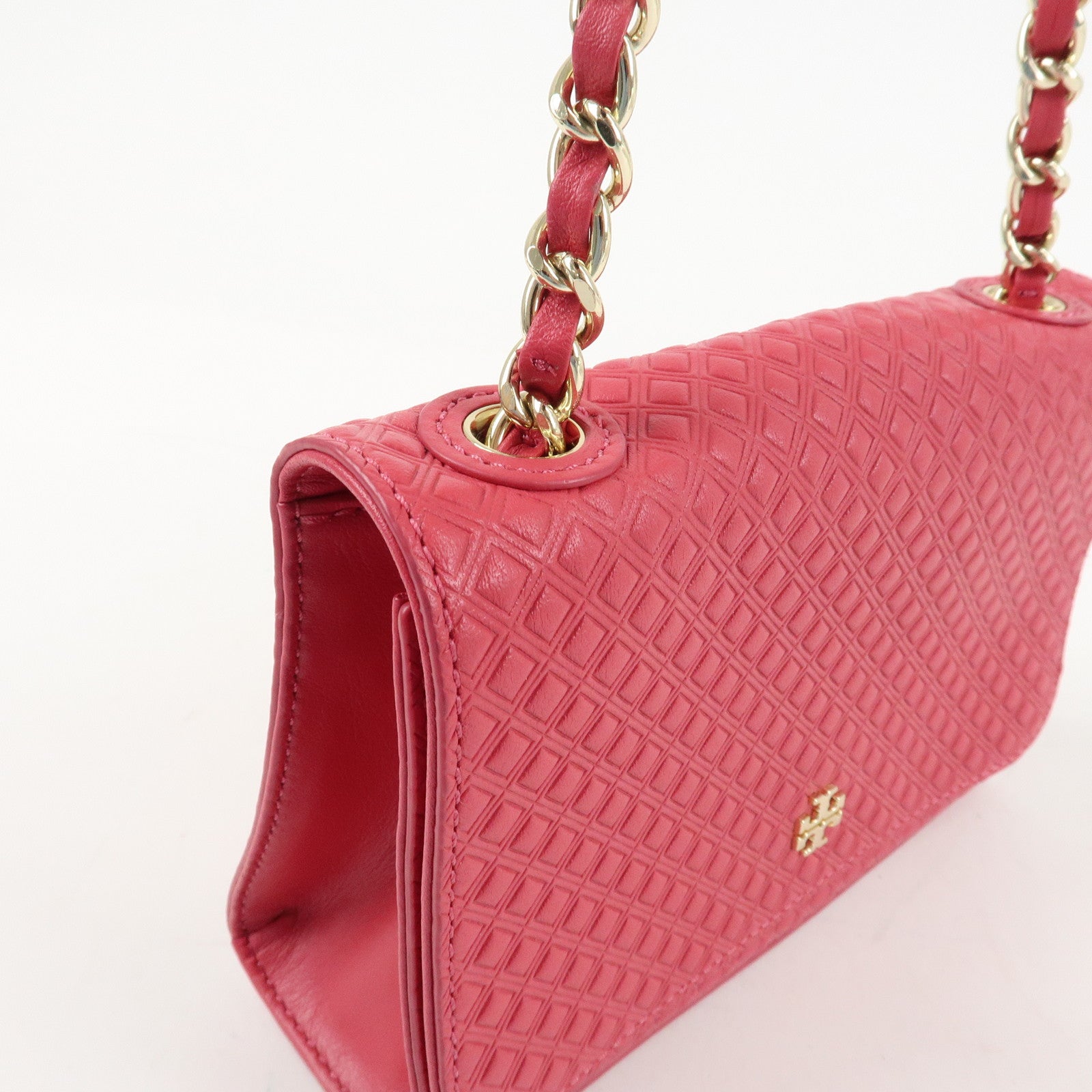 Tory Burch Leather Chain Shoulder Bag Hand Bag Pink Gold HDW