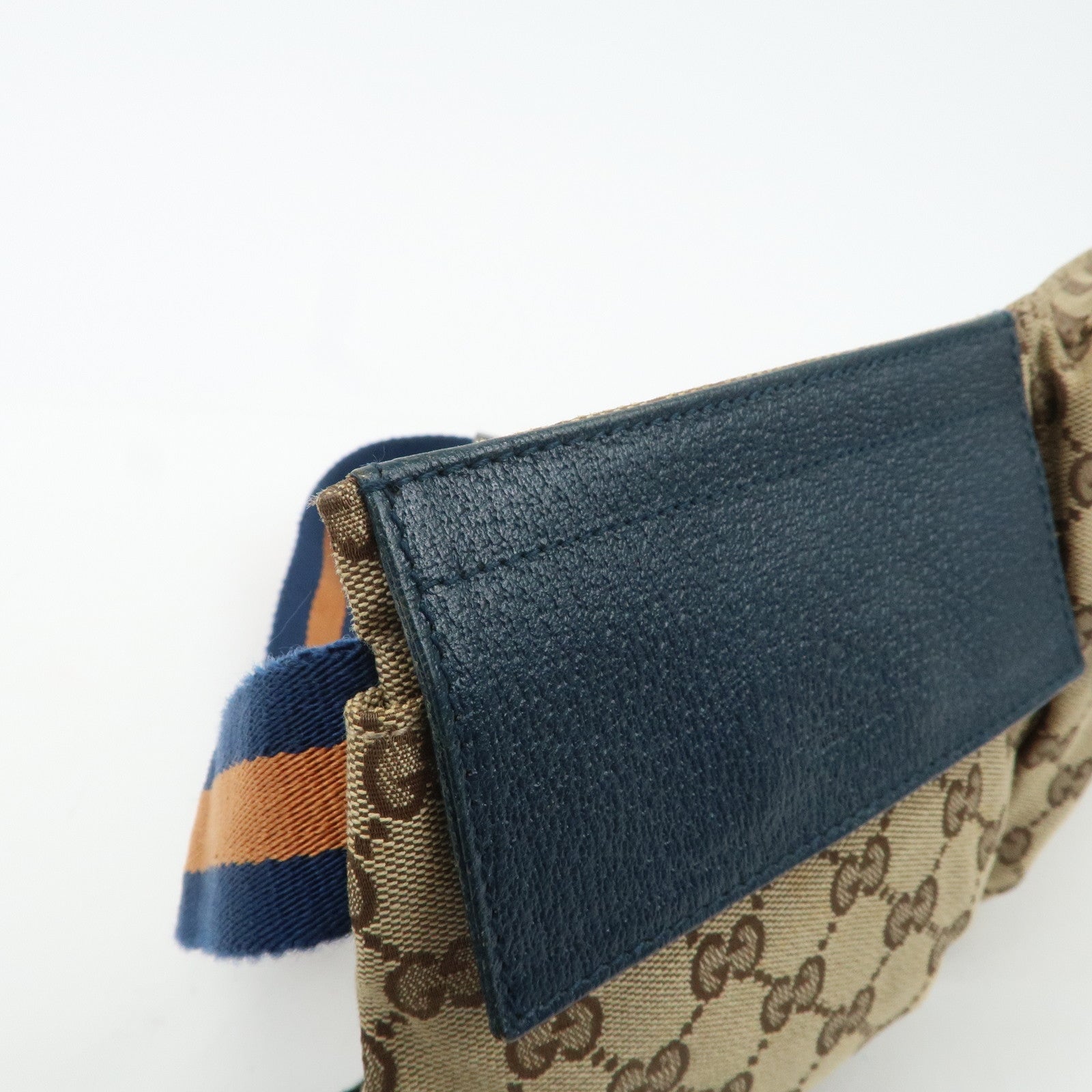 GUCCI GG Canvas Leather Waist Bag Waist Pouch Beige Navy 28566 Used