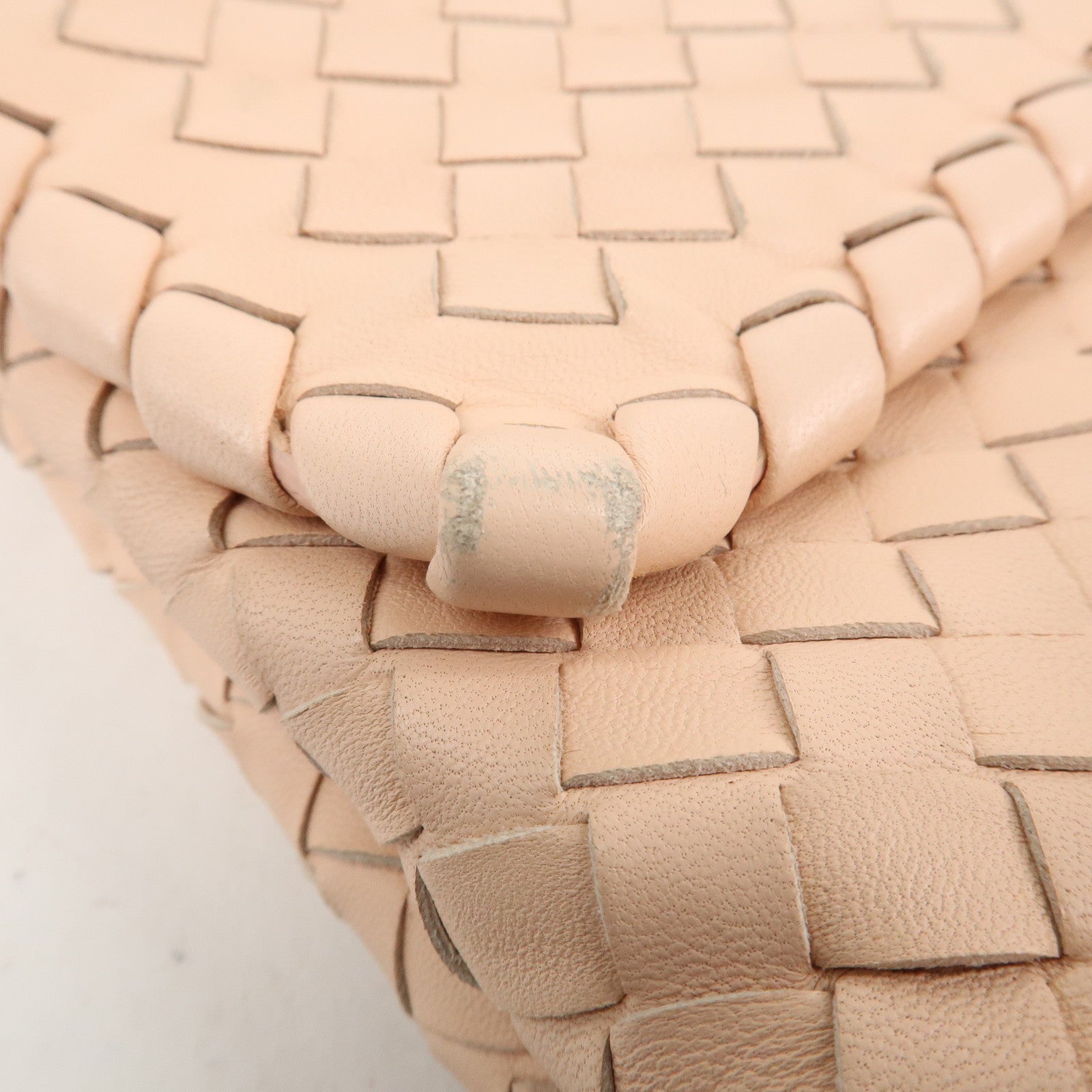 BOTTEGA VENETA Intrecciato Leather Chain Shoulder Bag Pink Beige