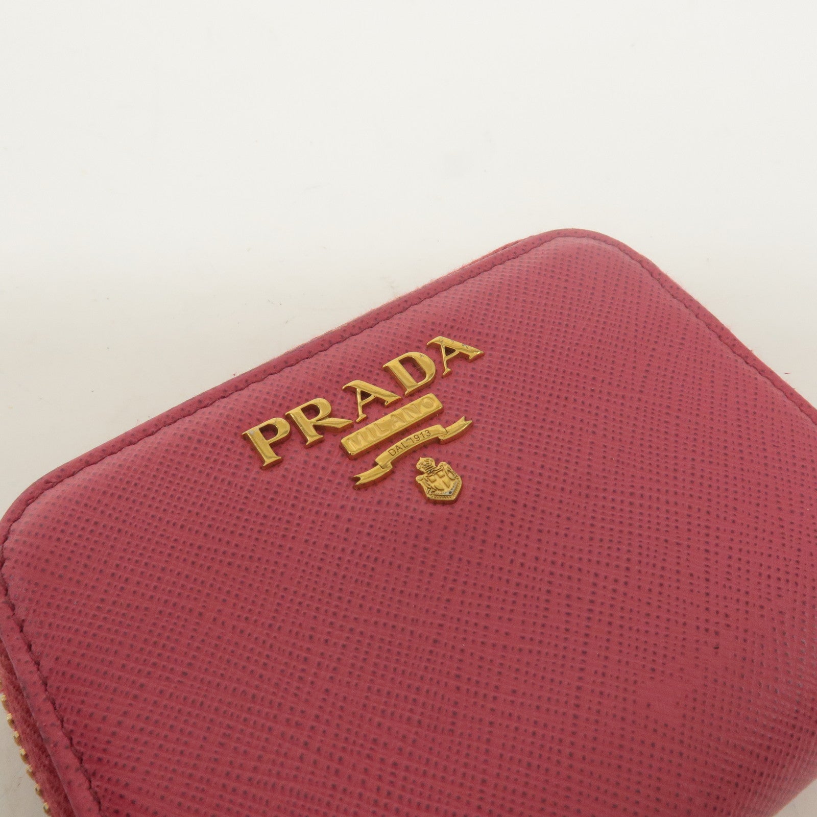 PRADA Logo Saffiano Leather Round Zipper Small Wallet Pink 1MM268