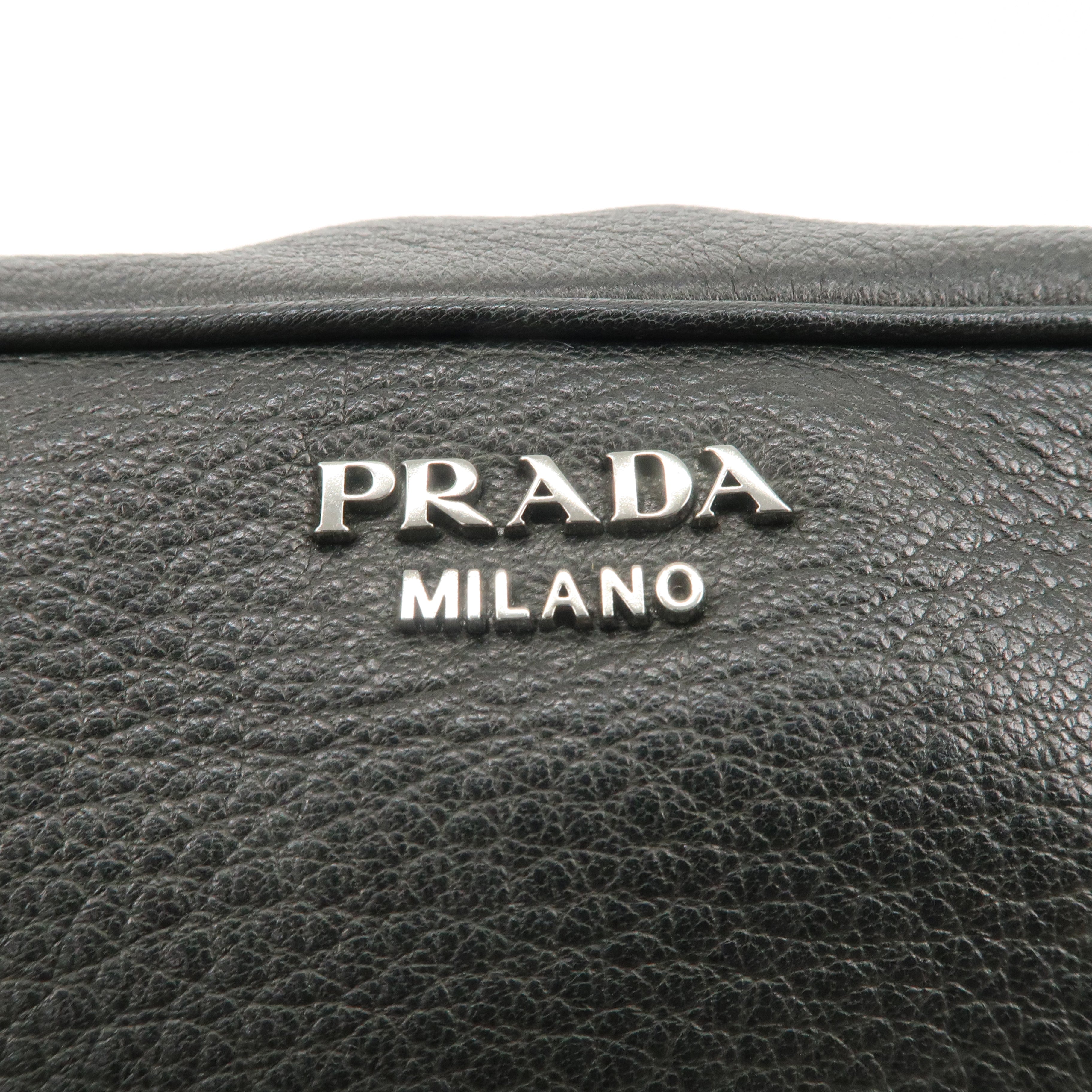 PRADA Logo Leather Pouch Cosmetic Pouch Black Silver HDW