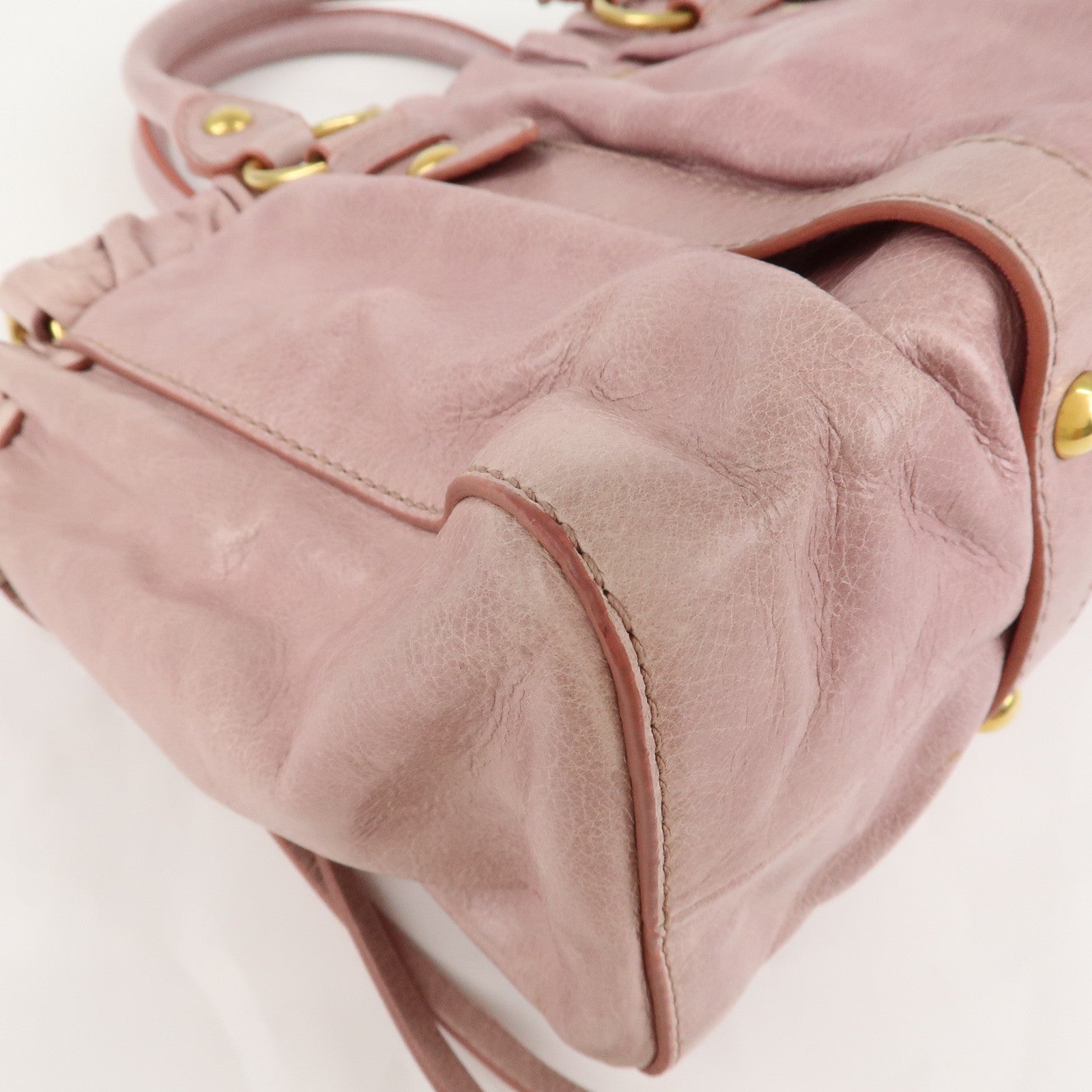 MIU MIU Leather 2Way Bag Hand Bag Pink Beige Gold Hardware Used