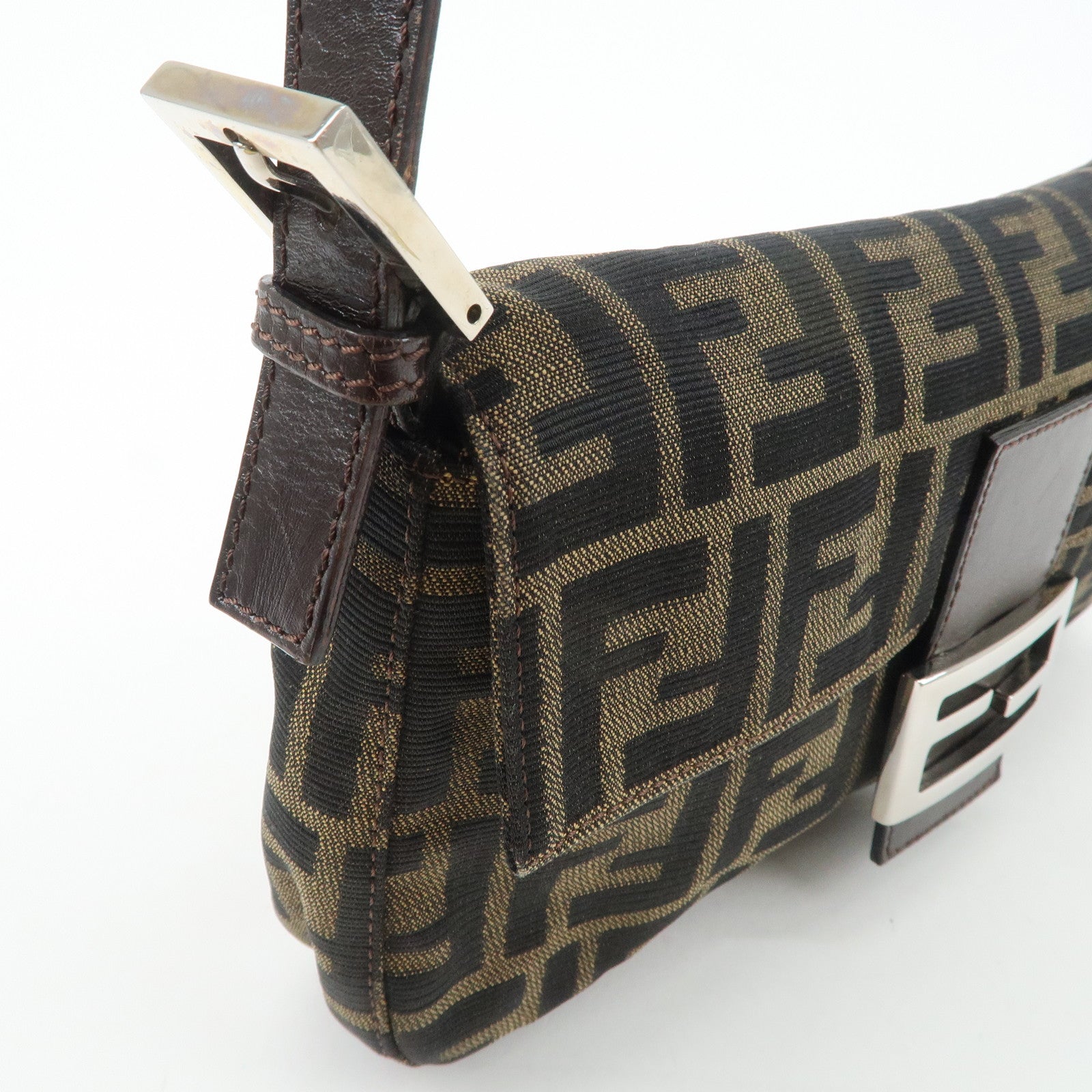 FENDI Mamma Baguette Zucca Canvas Leather Shoulder Bag 26424 Used