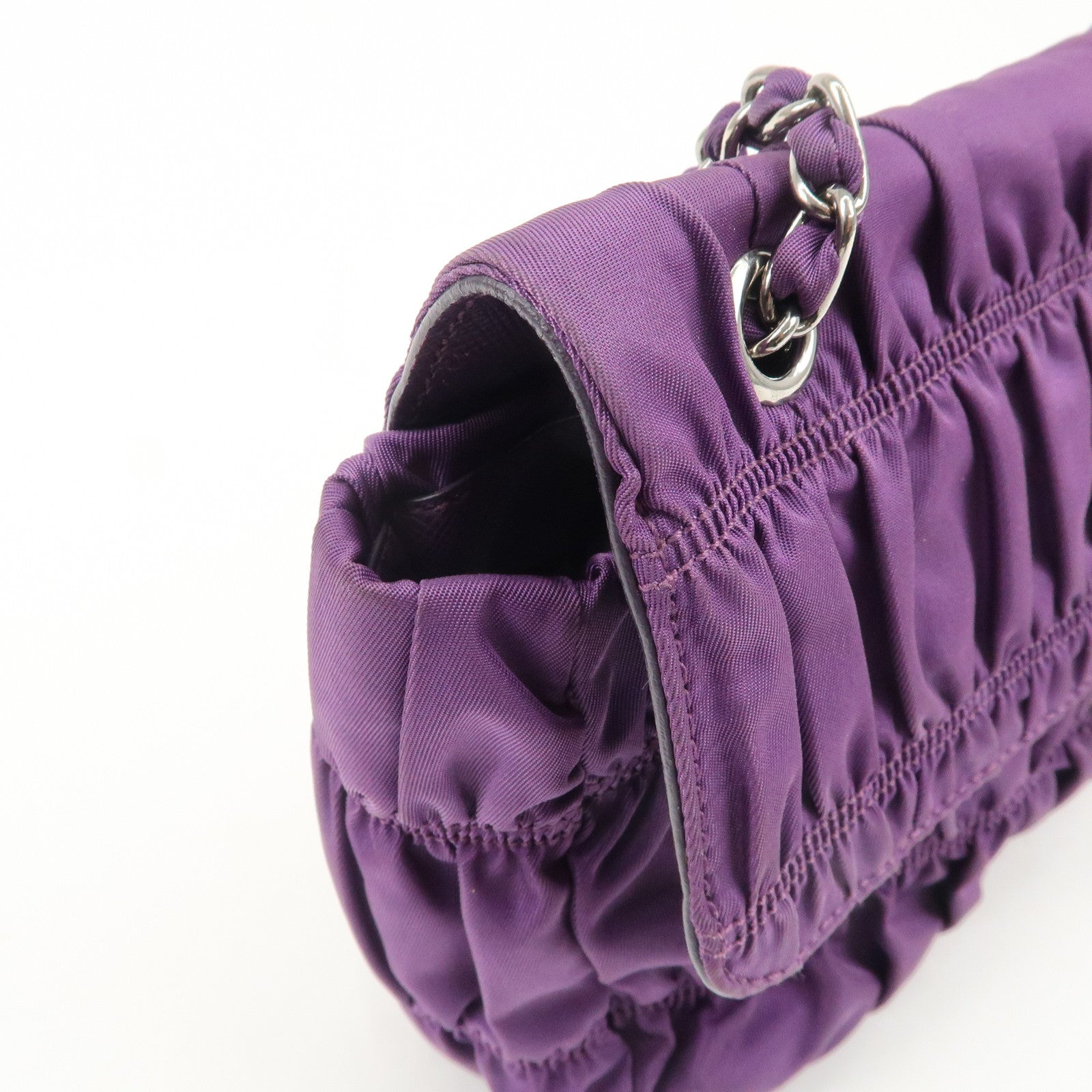 PRADA Nylon Leather Gathered Shoulder Bag Purple BR4609