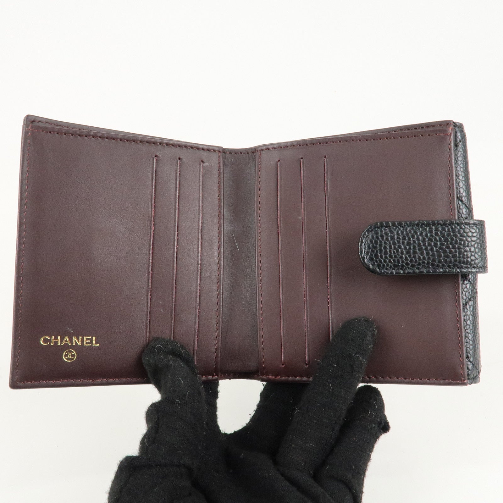 CHANEL Matelasse Cavier Skin W Hook Wallet Black A48980