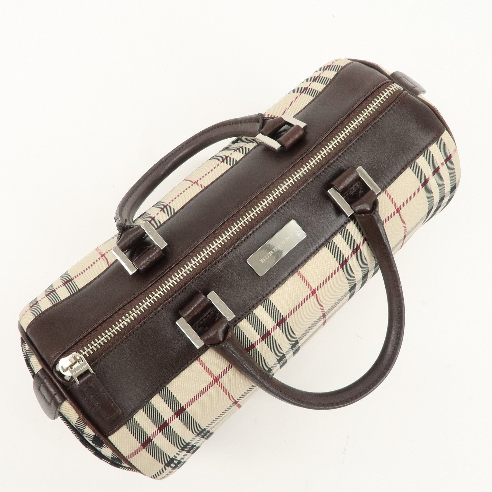 BURBERRY Nova Plaid Canvas Leather Hand Bag Shoulder Bag