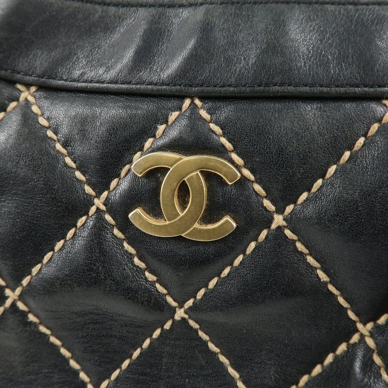 CHANEL Wild Stitch Lambskin Shoulder Bag Hand Bag Black A20663 Used