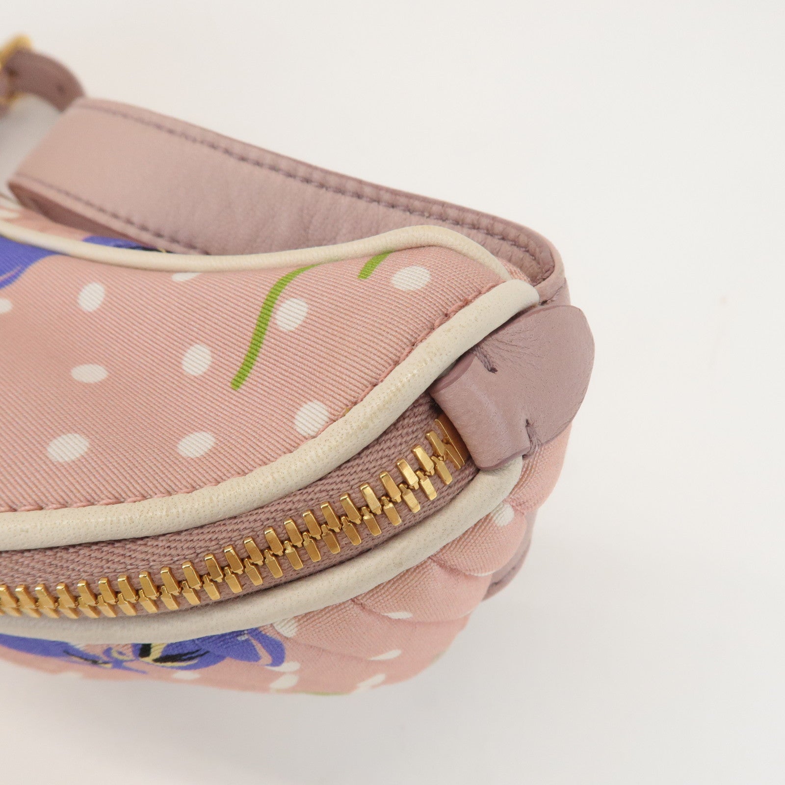 MIU MIU Matelasse Nylon Leather Flower Dots Body Bag Pink Used