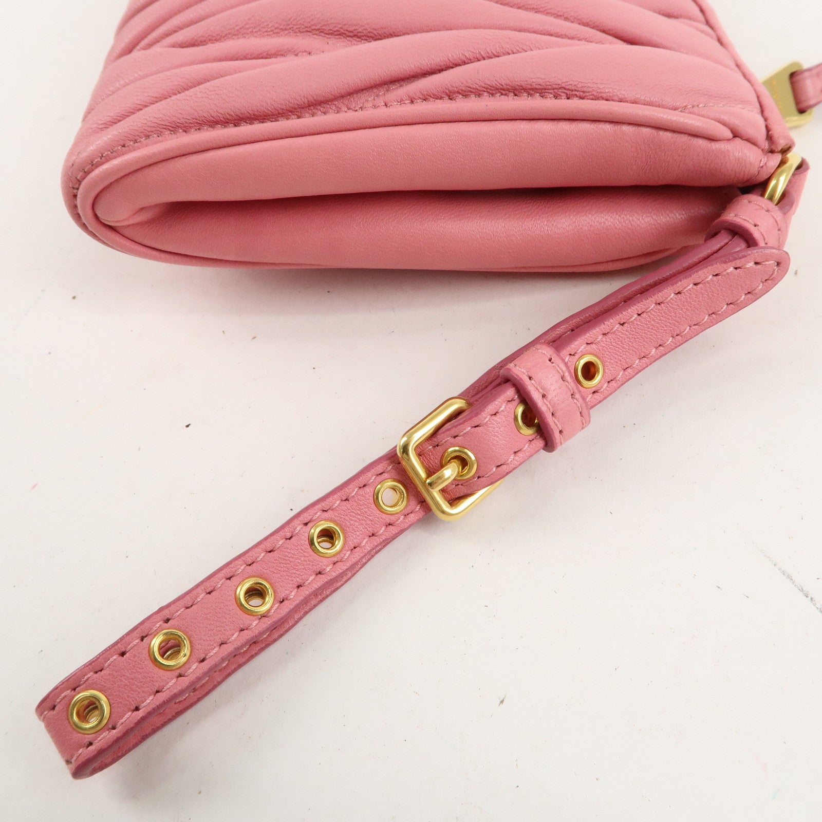 MIU MIU Matelasse Leather Pouch Clutch Bag Pink 5N1455