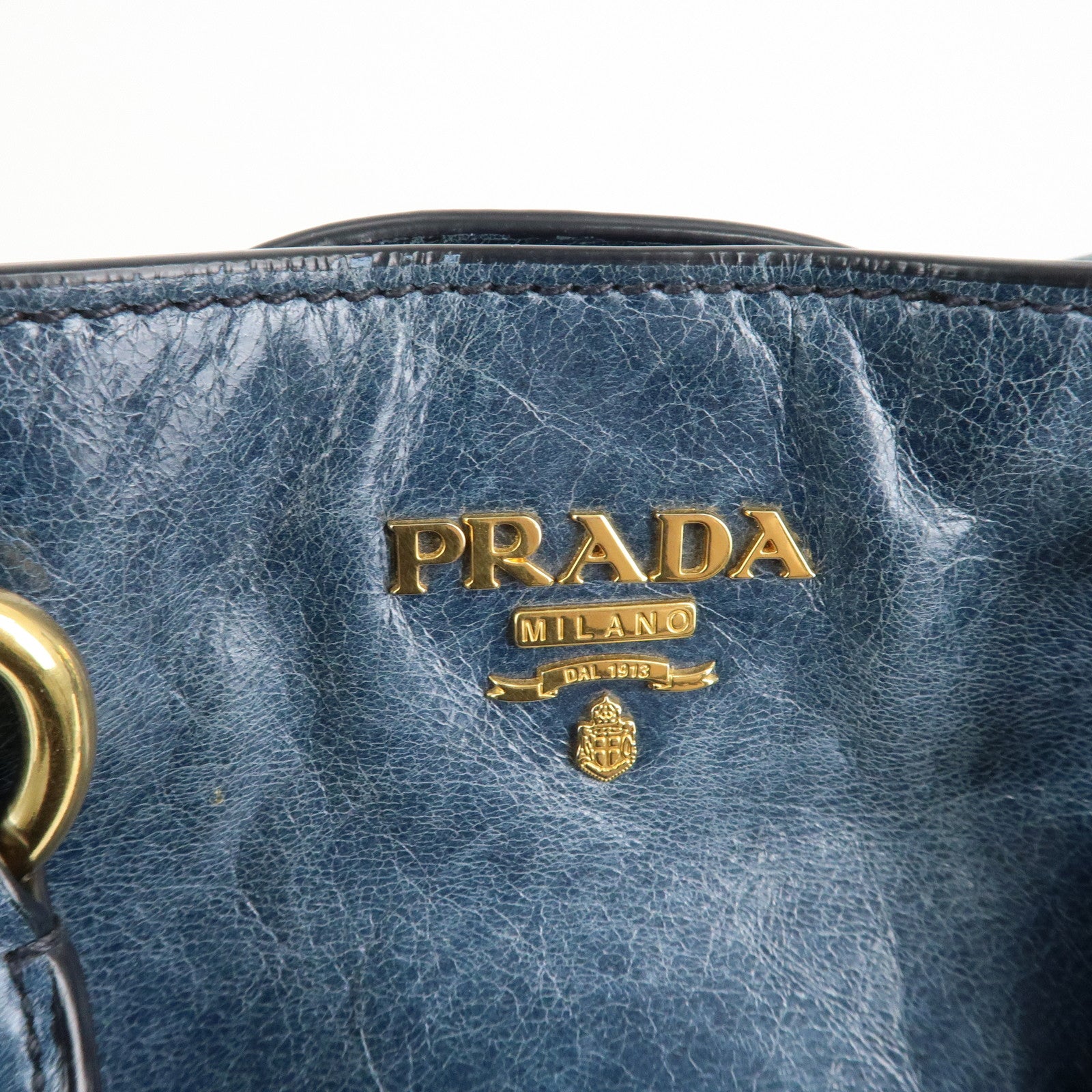 PRADA Leather 2Way Bag Hand Bag Shoulder Bag Blue BN2325 Used