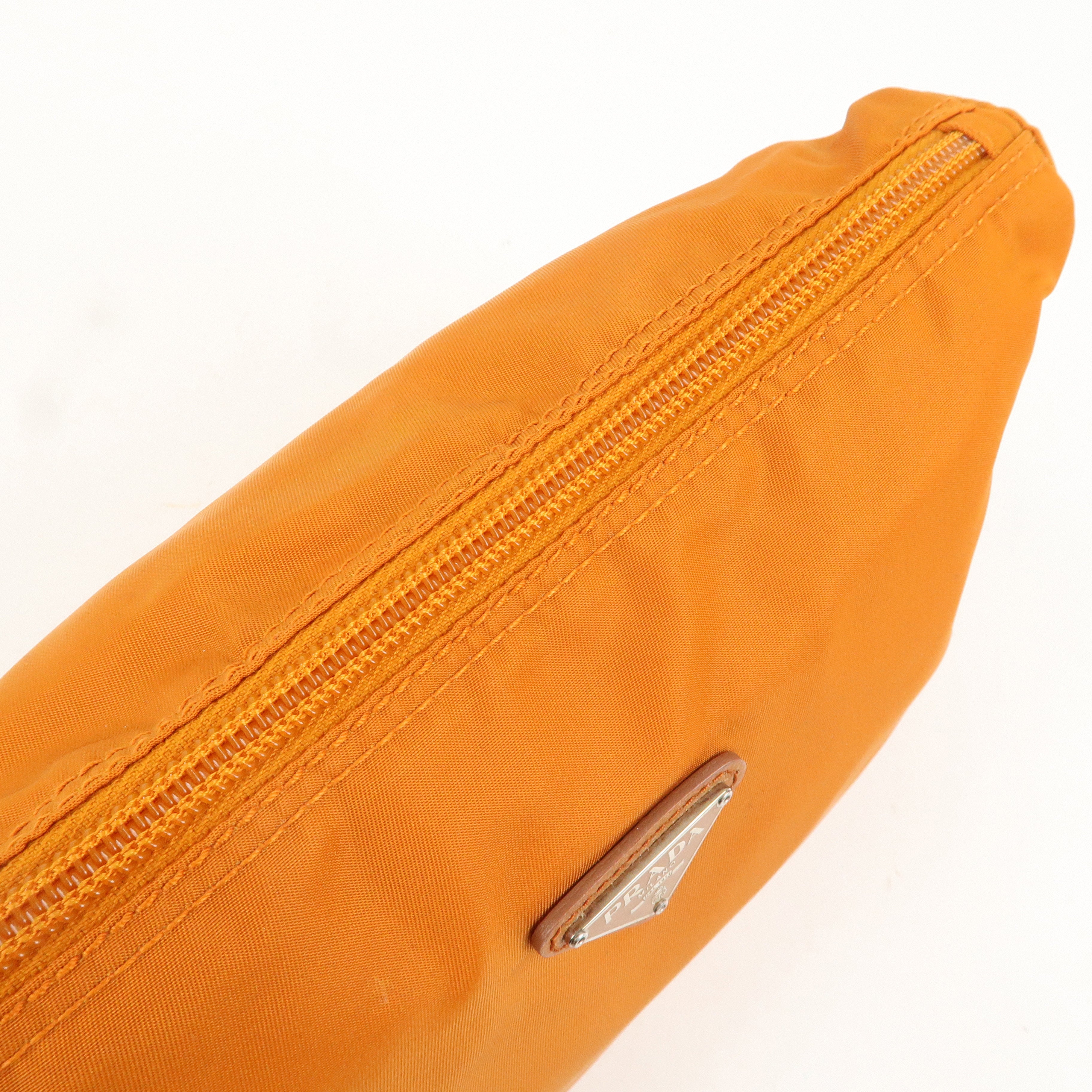 PRADA Nylon Leather Pouch Cosmetic Pouch Orange 1N0012