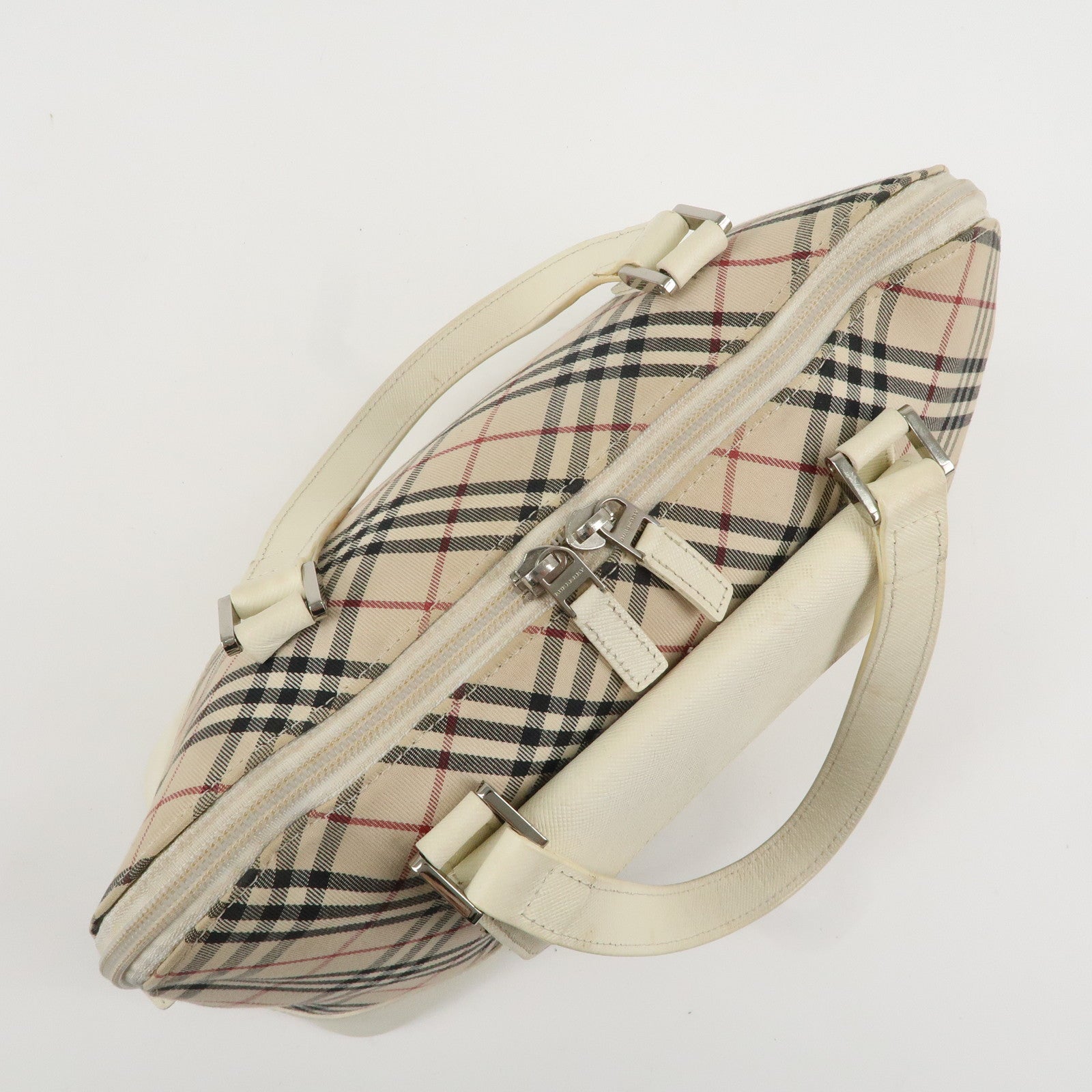 BURBERRY  Nova Plaid Canvas Leather Boston Bag Hand Bag